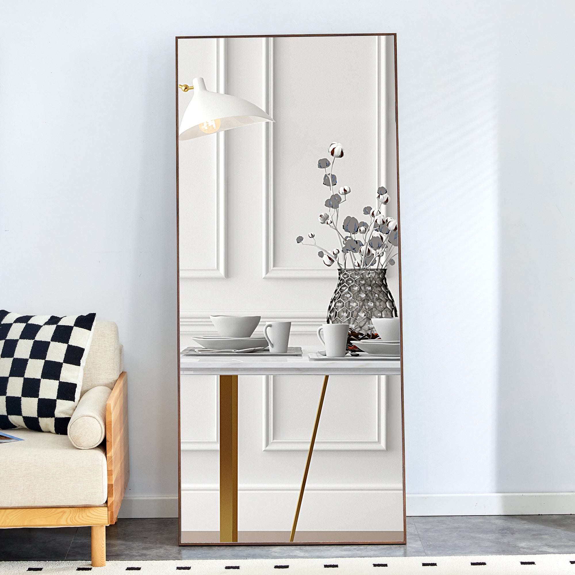 71" Mirror with Metal Stand and Solid Wood Frame
