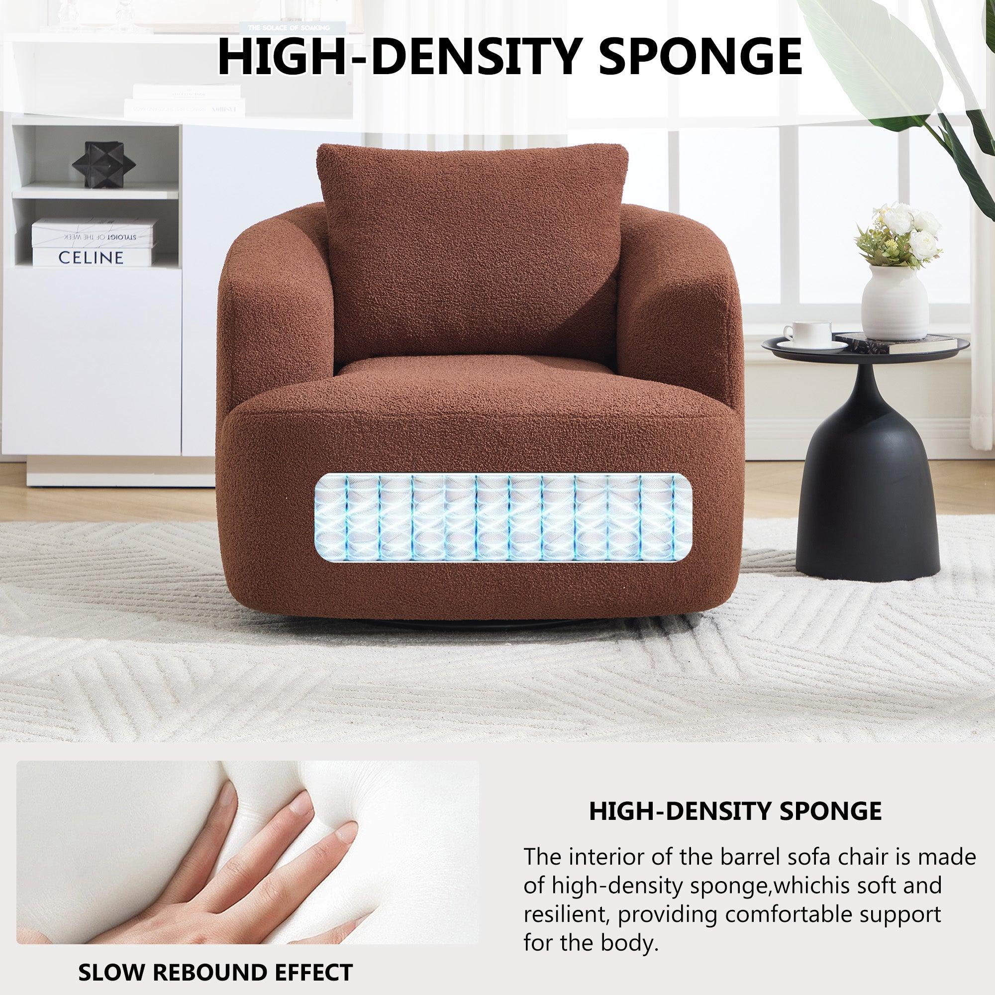 Teddy Fleece 360° Swivel Round Upholstered Comfy Accent Chair With Pillow