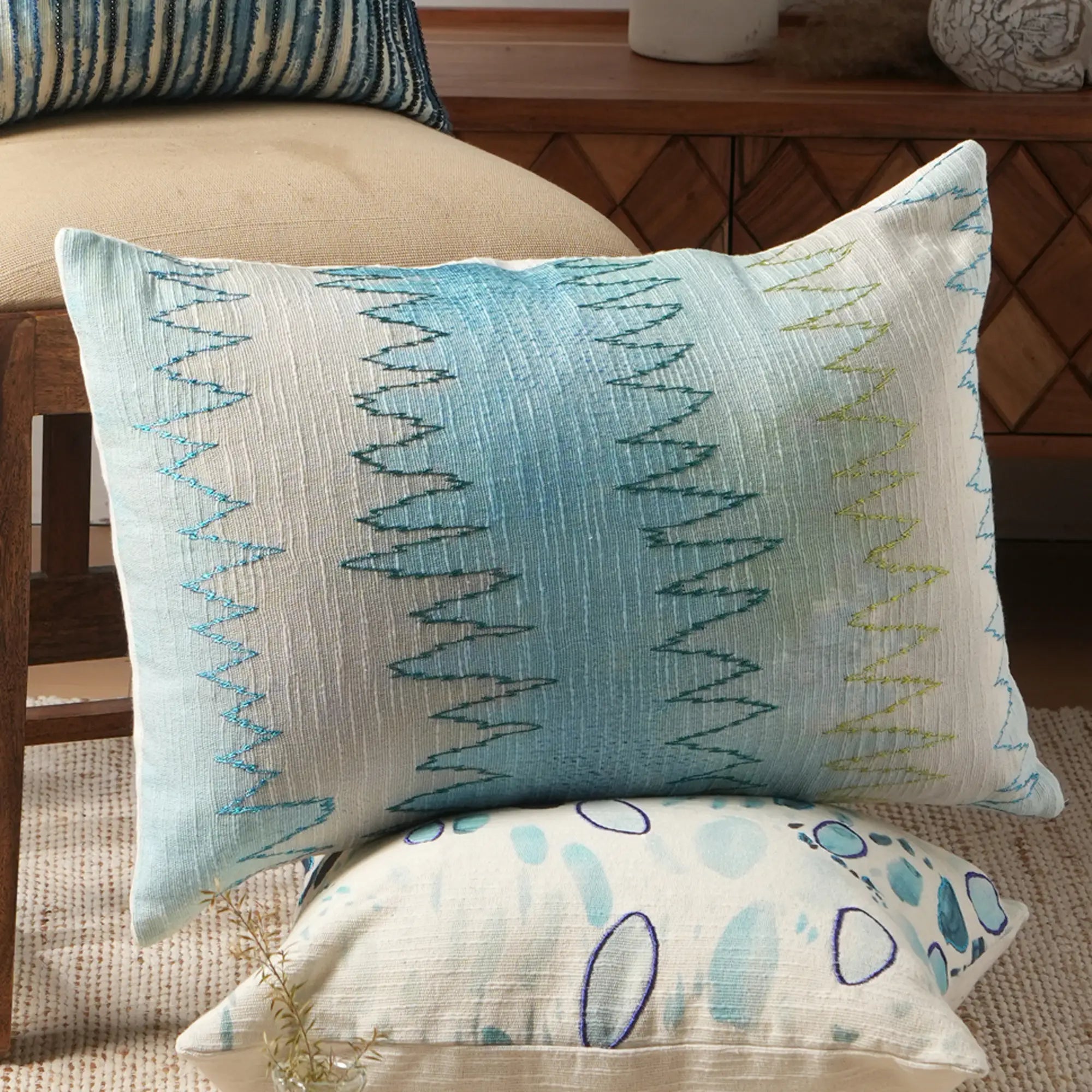 Shoreline Foliage Printed & Embroidered Pillow