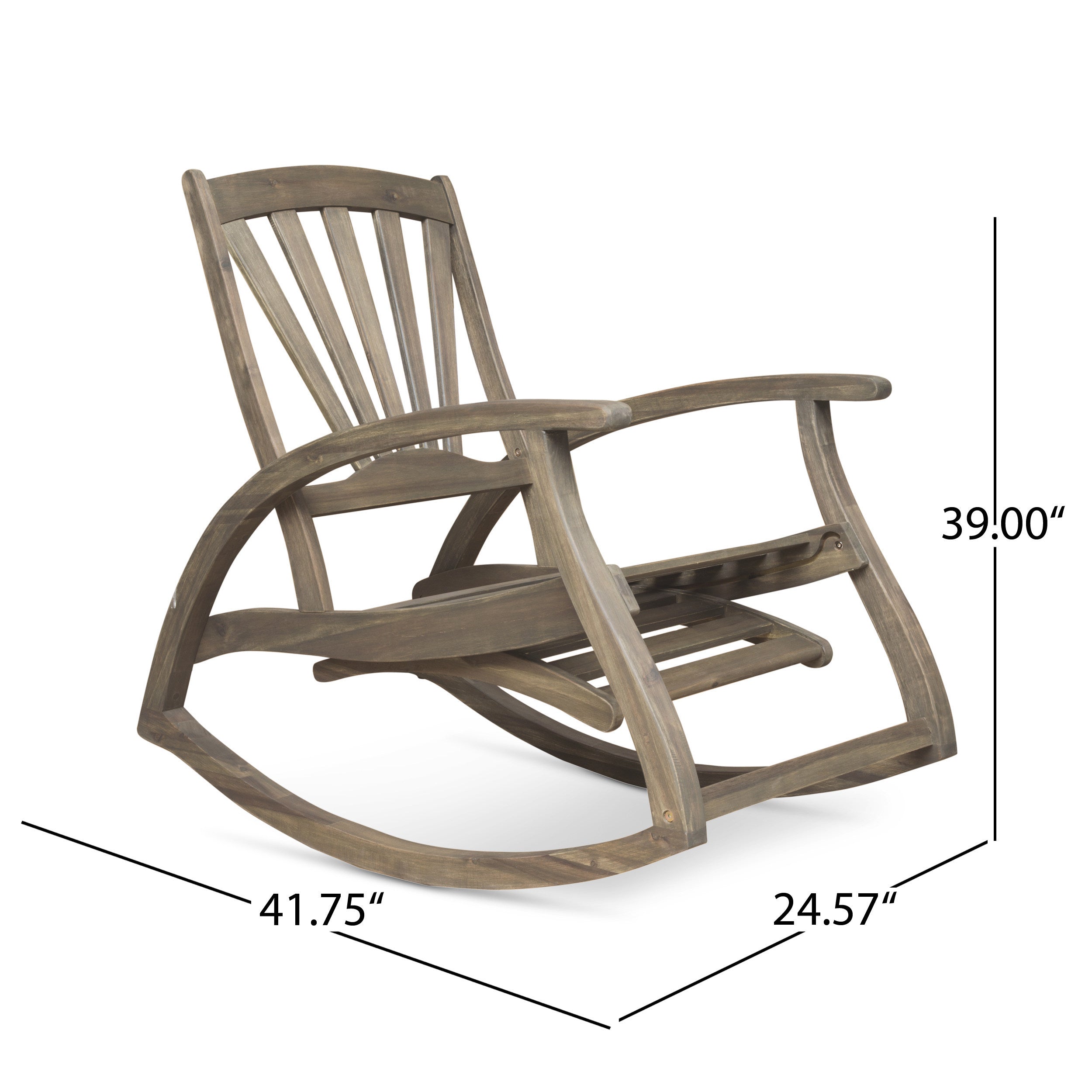 Outdoor Acacia Wood Rocking Chair with Retractable Foot Rest