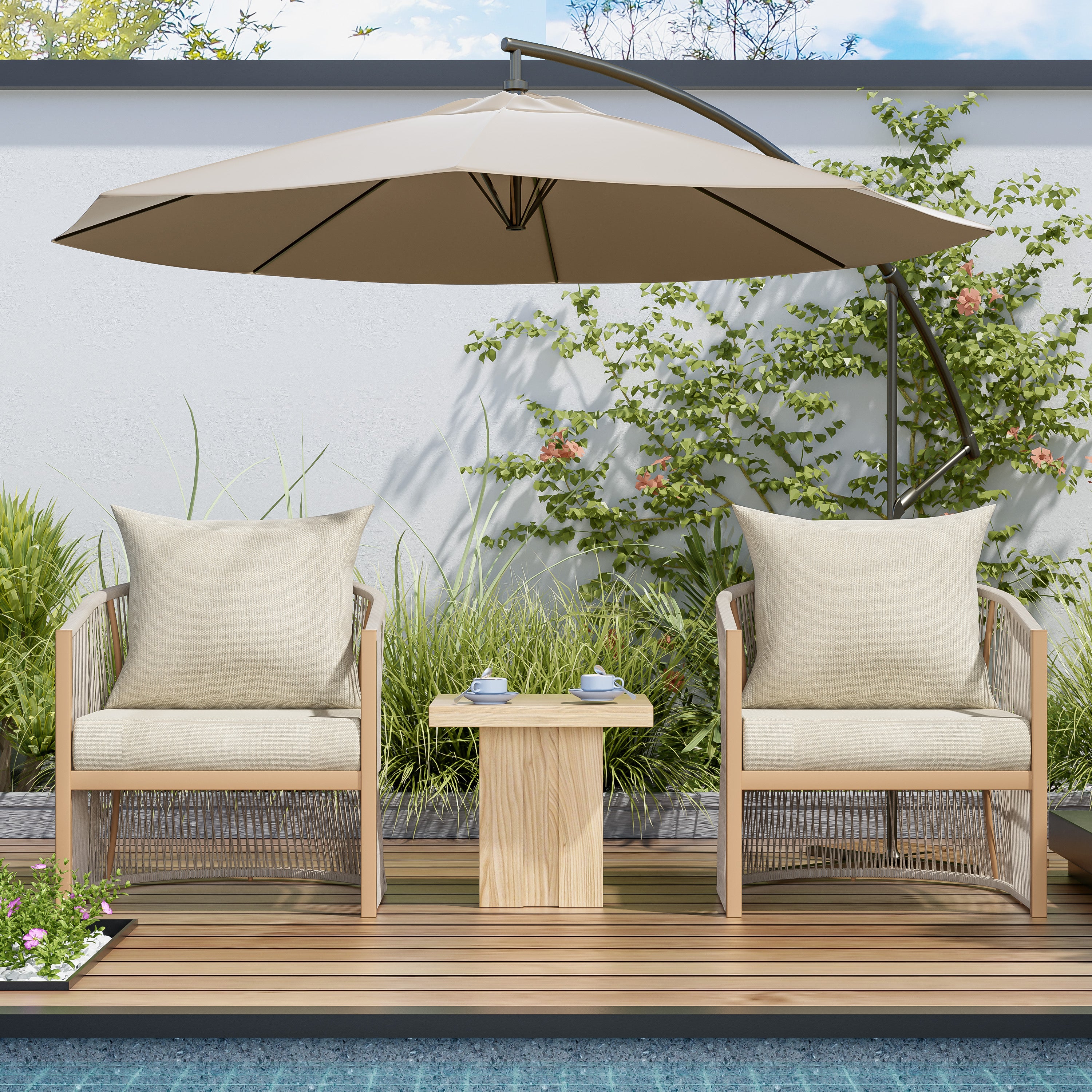 Outdoor Lounge Chair with Rope-Weave Design and Curved Back, Set of 2
