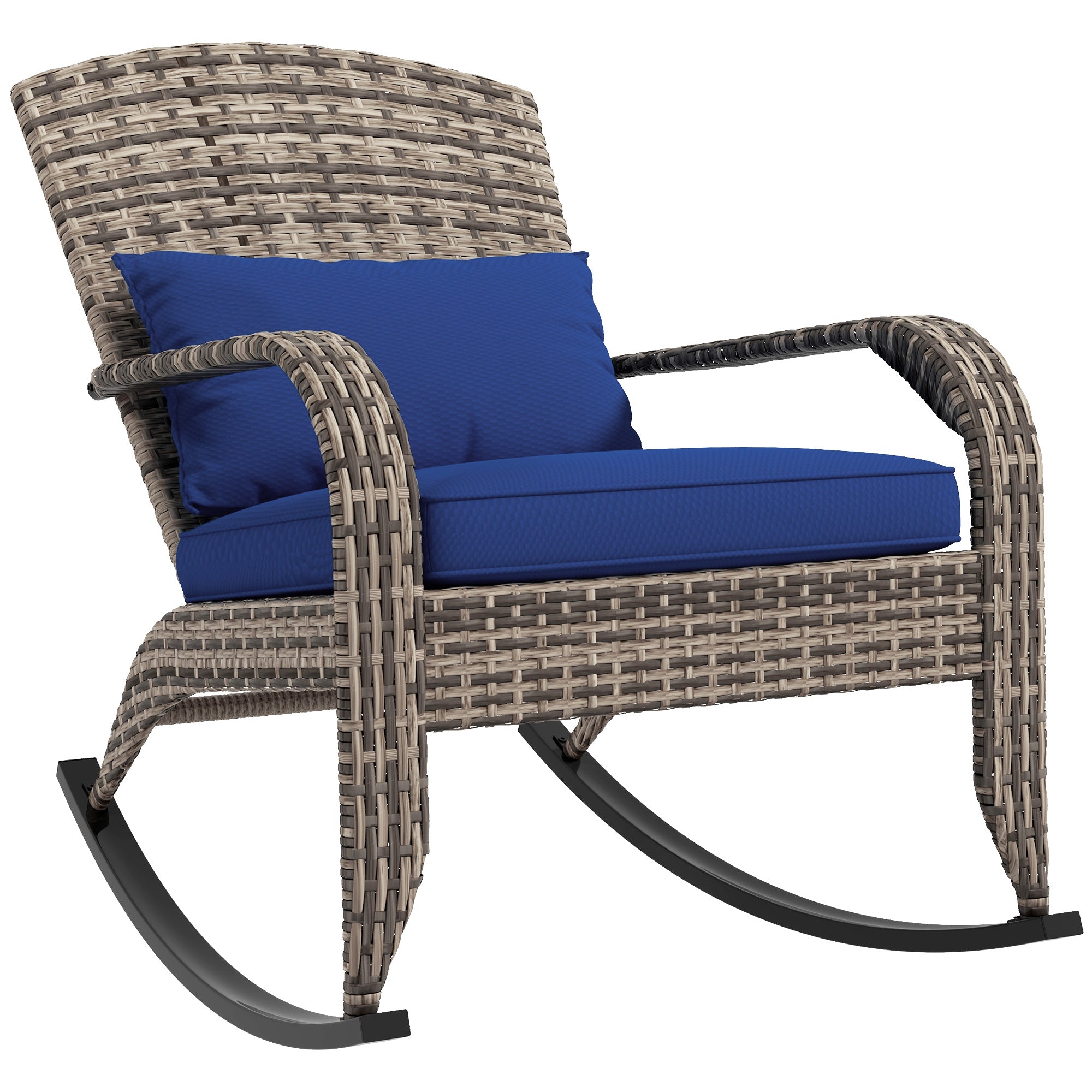 Outdoor Wicker Adirondack Rocking Chair with High Back & Seat Cushion
