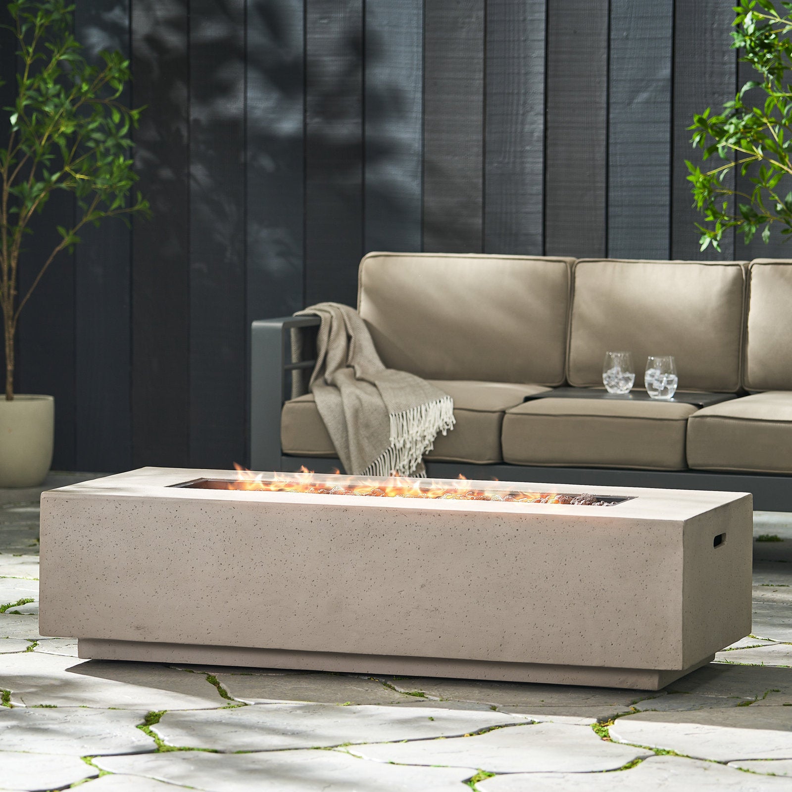 Outdoor 56" Rectangular 50,000 BTU Fire Pit, Tank Cover Not Included