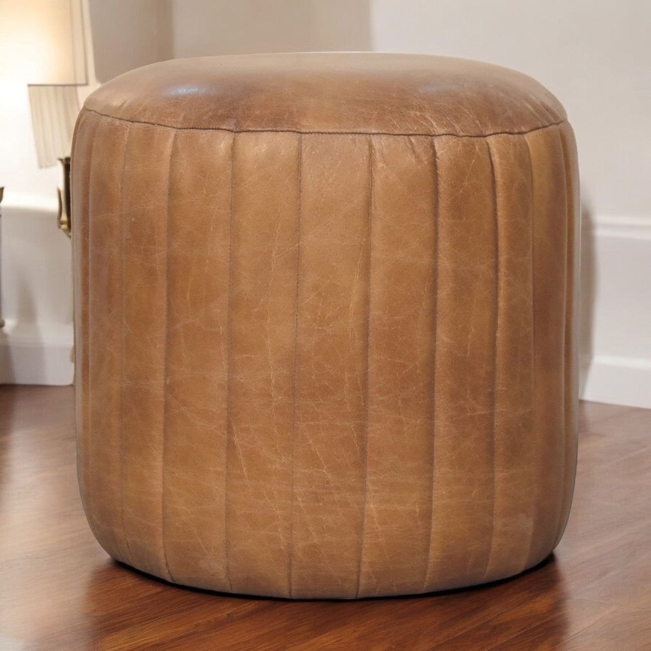 Solid Wood Buffalo Leather Boucle Footstool