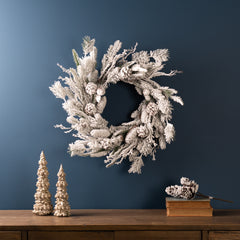 Flocked Mixed Pine Wreath with Pinecone and Twig 24"