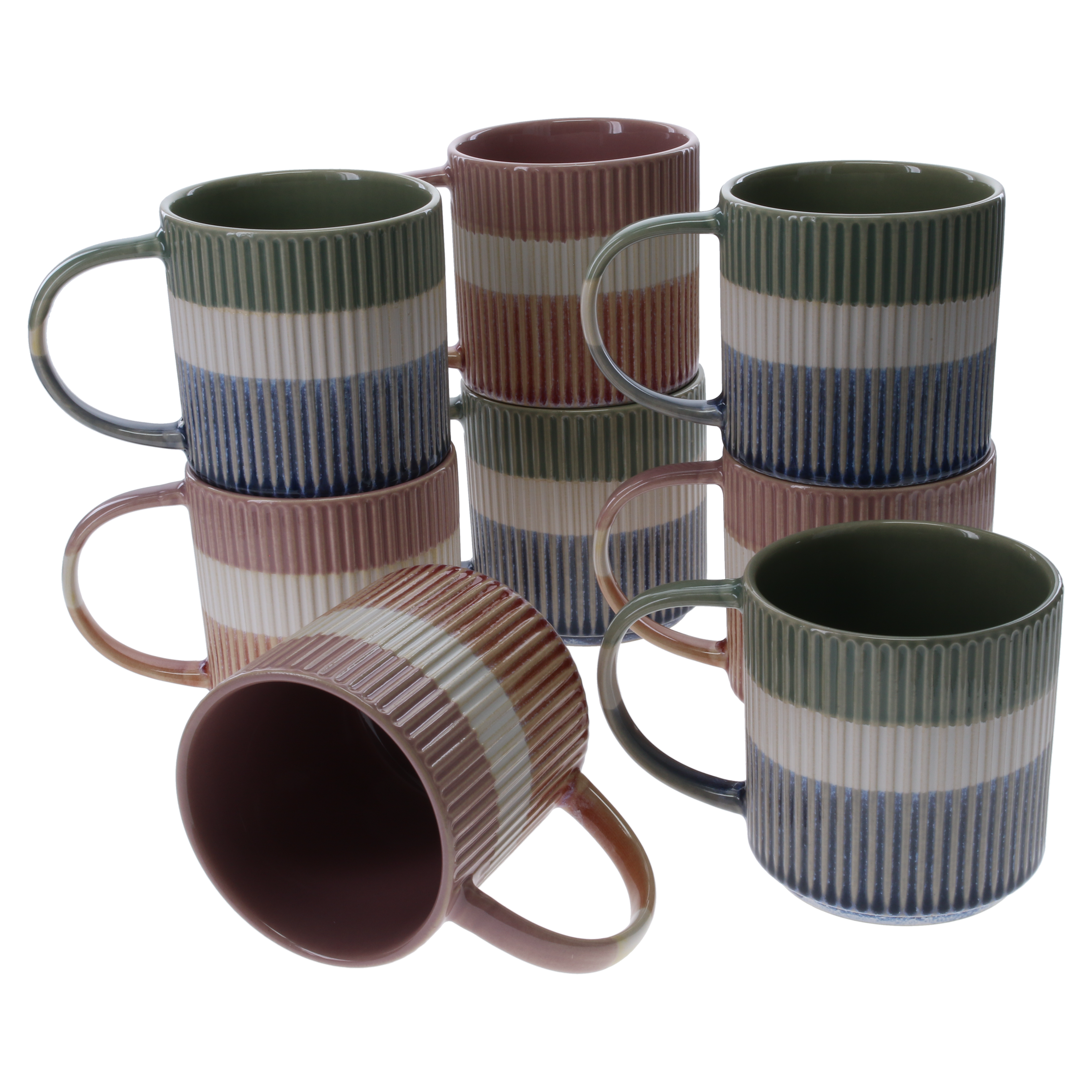 Tri-Color Mugs, Set of 8