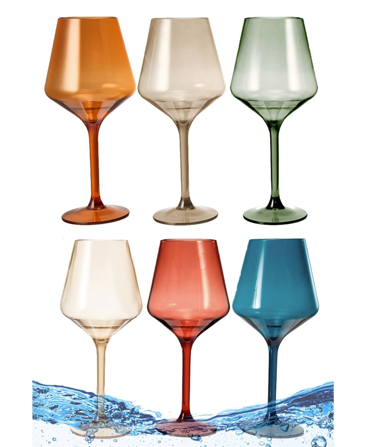 European Multicolor Plastic Wine Glasses Set of 6