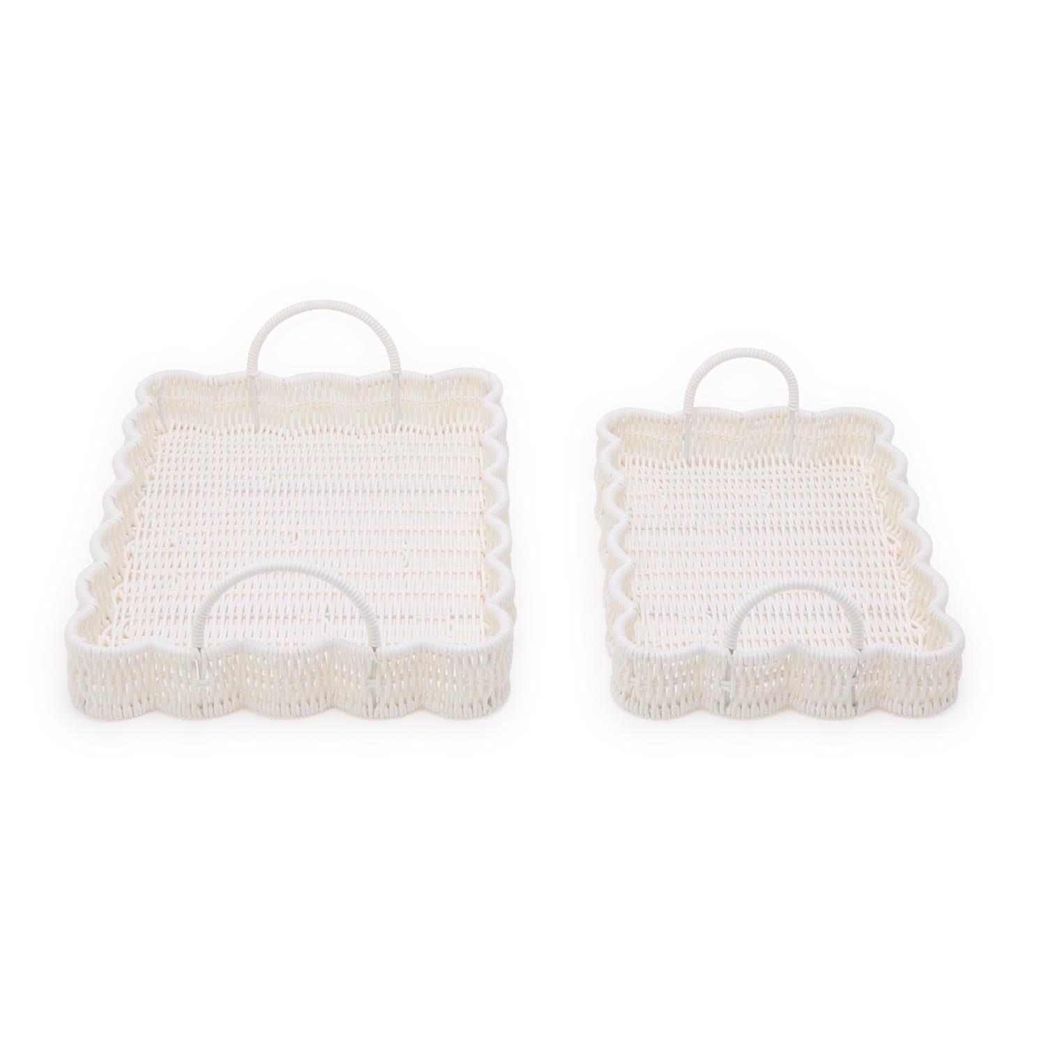 All Weather Wicker Scalloped Edge Serving Trays, Set of 2
