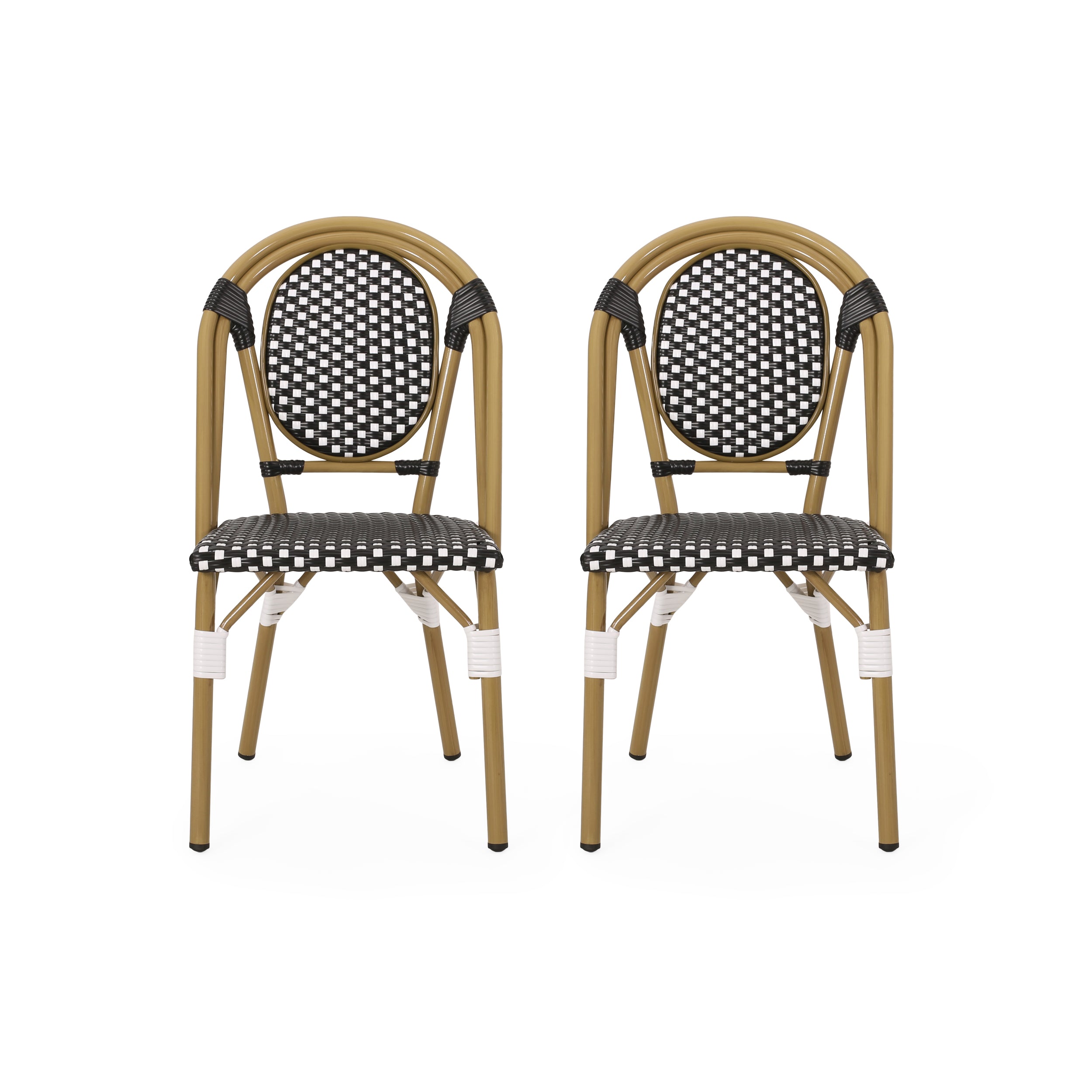 PE Rattan and Aluminum Bistro Chair with Sloped Arms, Set of 2