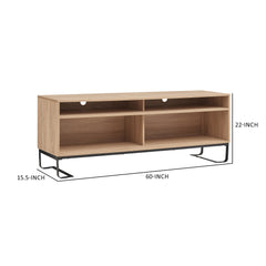 60 Inch Modern TV Media Entertainment Console, 4 Compartments, Metal Frame Base, Light Oak Brown - TV Stand