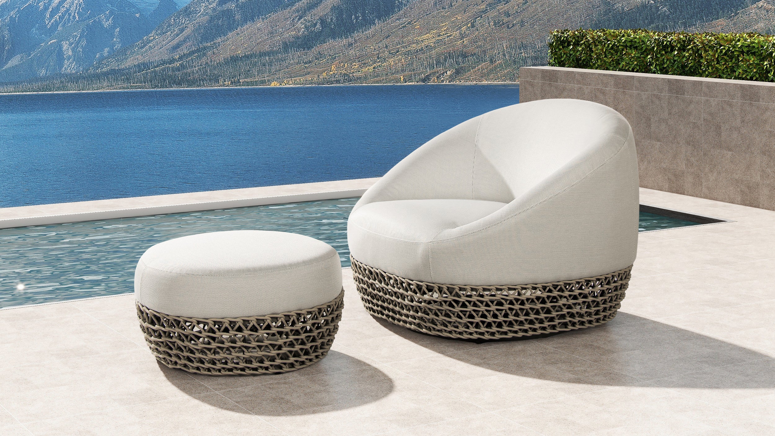 Willow Round Wicker & Upholstered Patio Ottoman