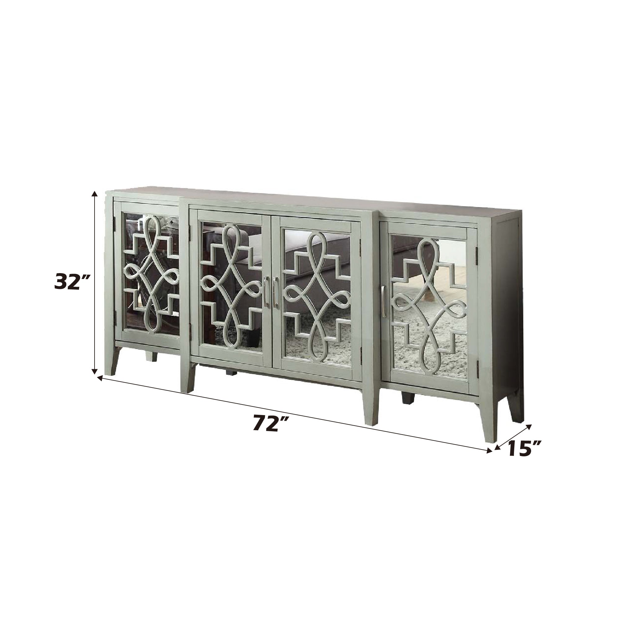 Kacia Antique Finish Console Cabinet with Mirrored Door