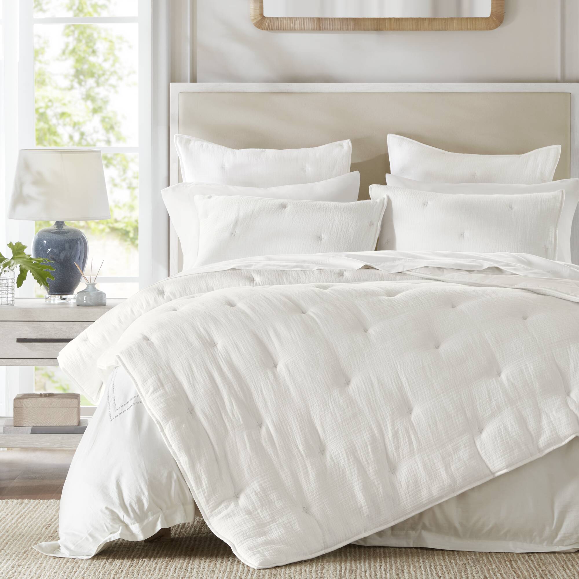 3 Piece Cotton Gauze Embroidered Quilt Set