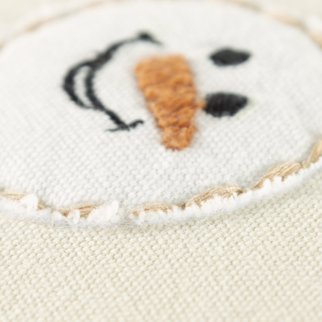 Applique And Embroidered Cotton Slub Snowmen Decorative Throw Pillow
