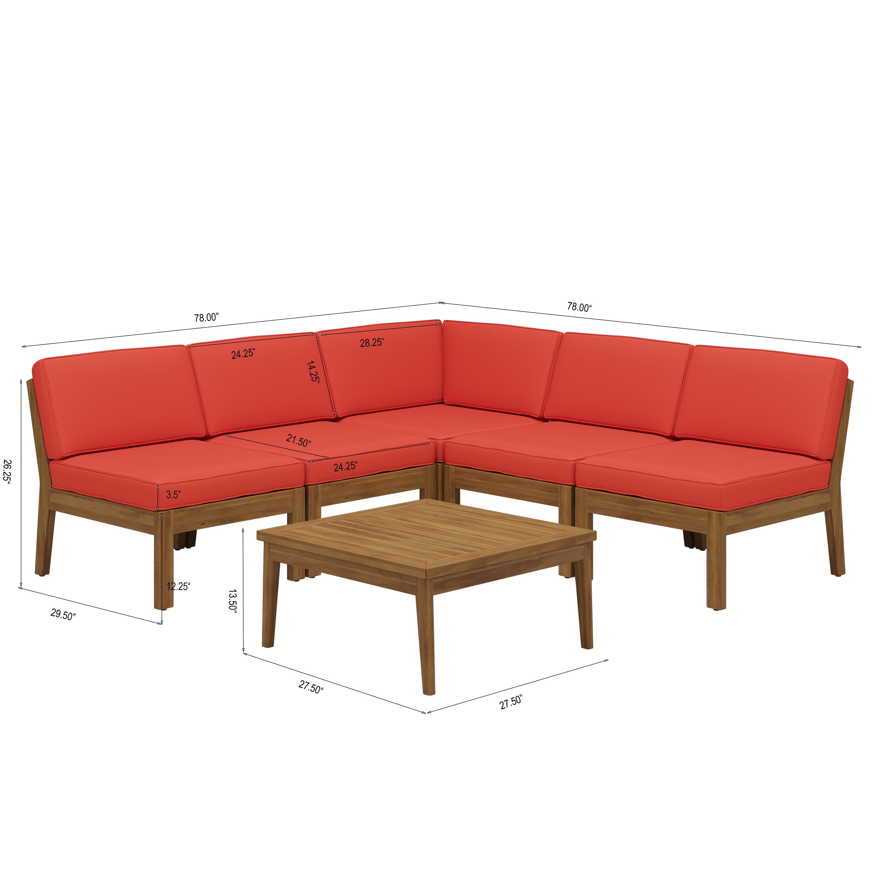 Grenada 5 Seater Acacia Wood Armless Sectional