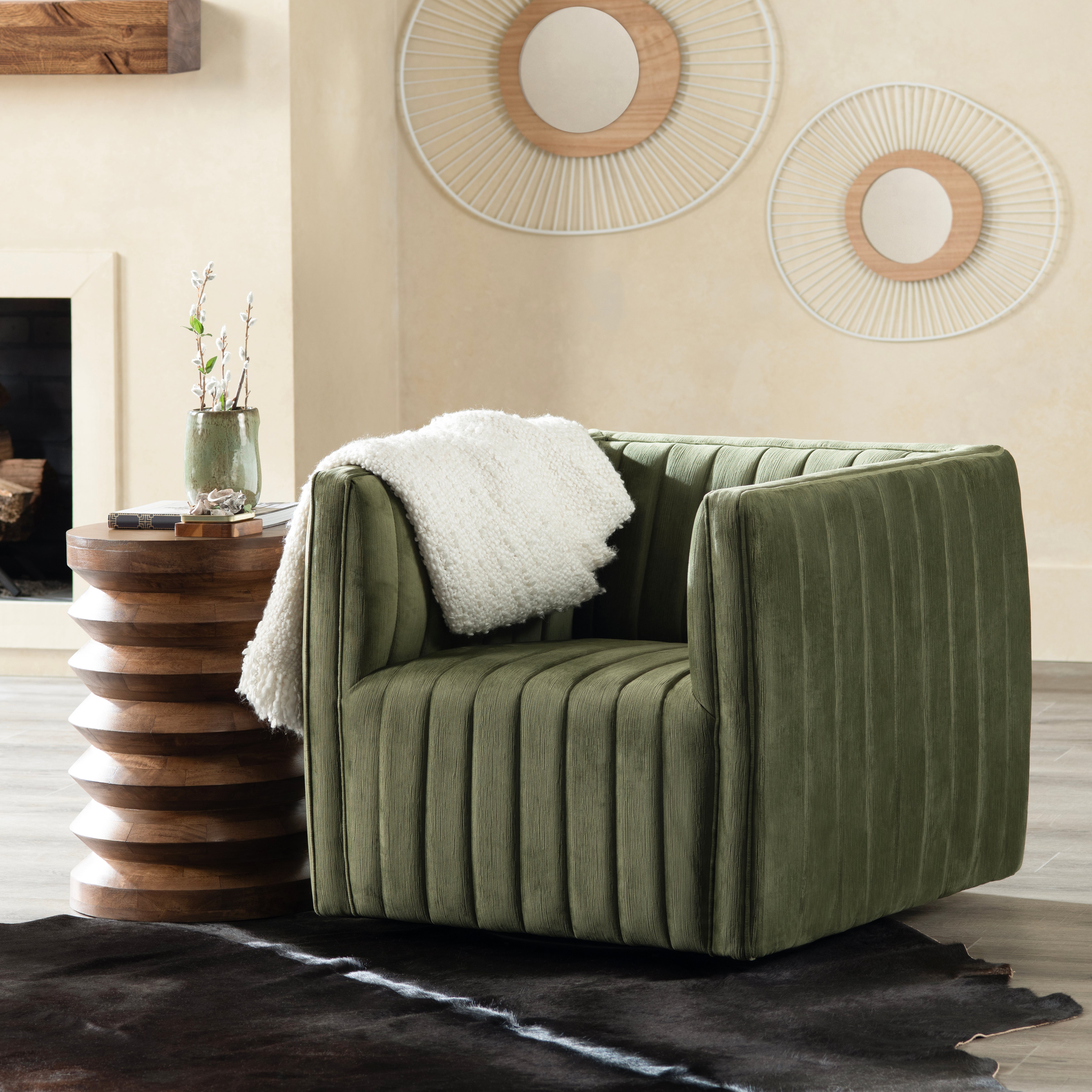 Round Brown Solid Wood Accent End Table