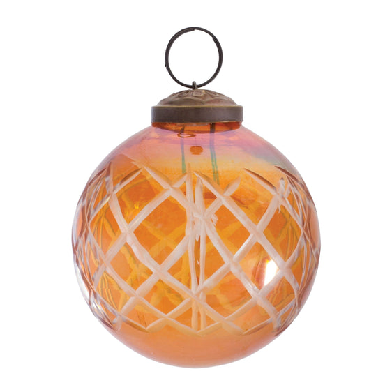 Etched Glass Ball Ornament (set of 12) - Orange