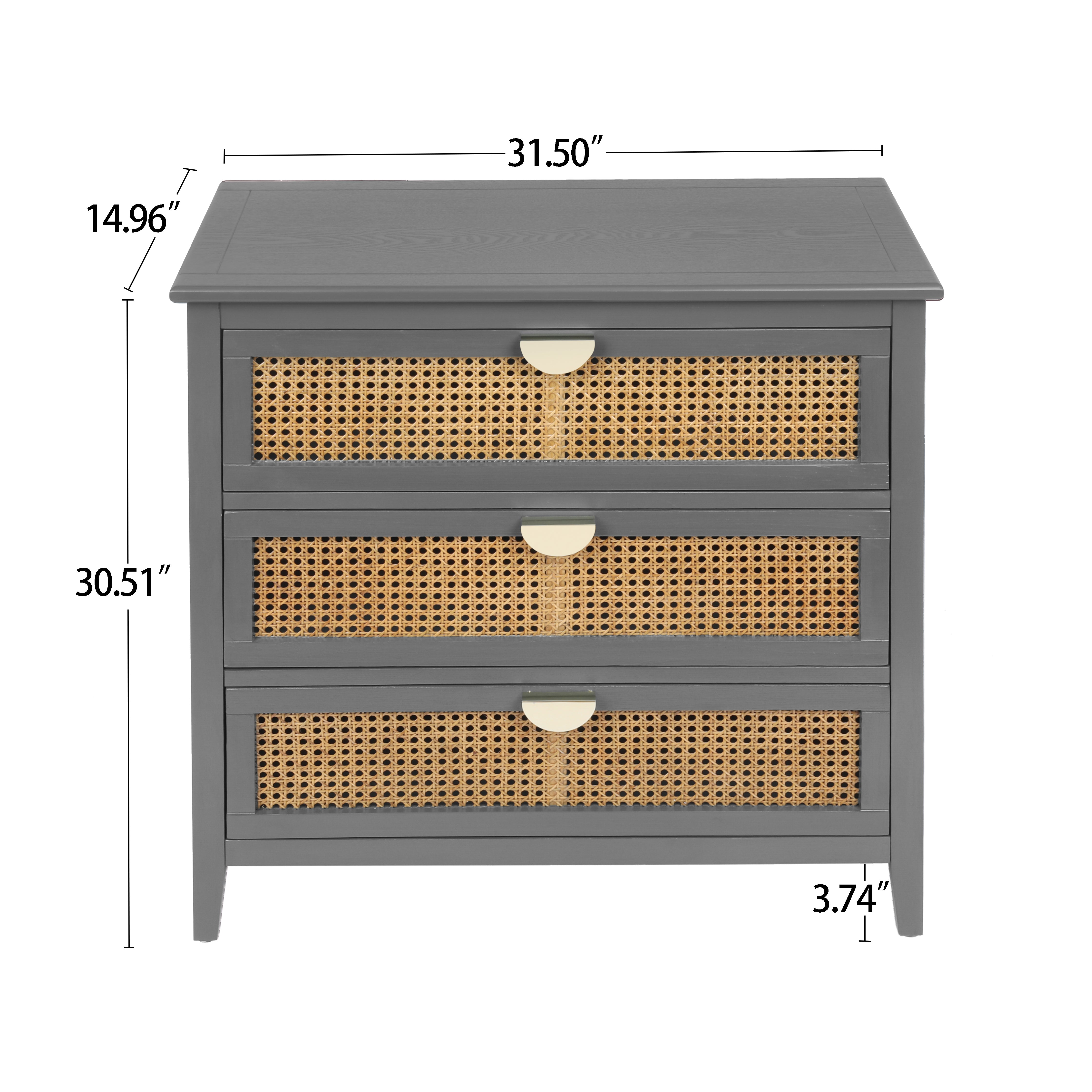 3 Drawer Cabinet with Natural Rattan Drawers