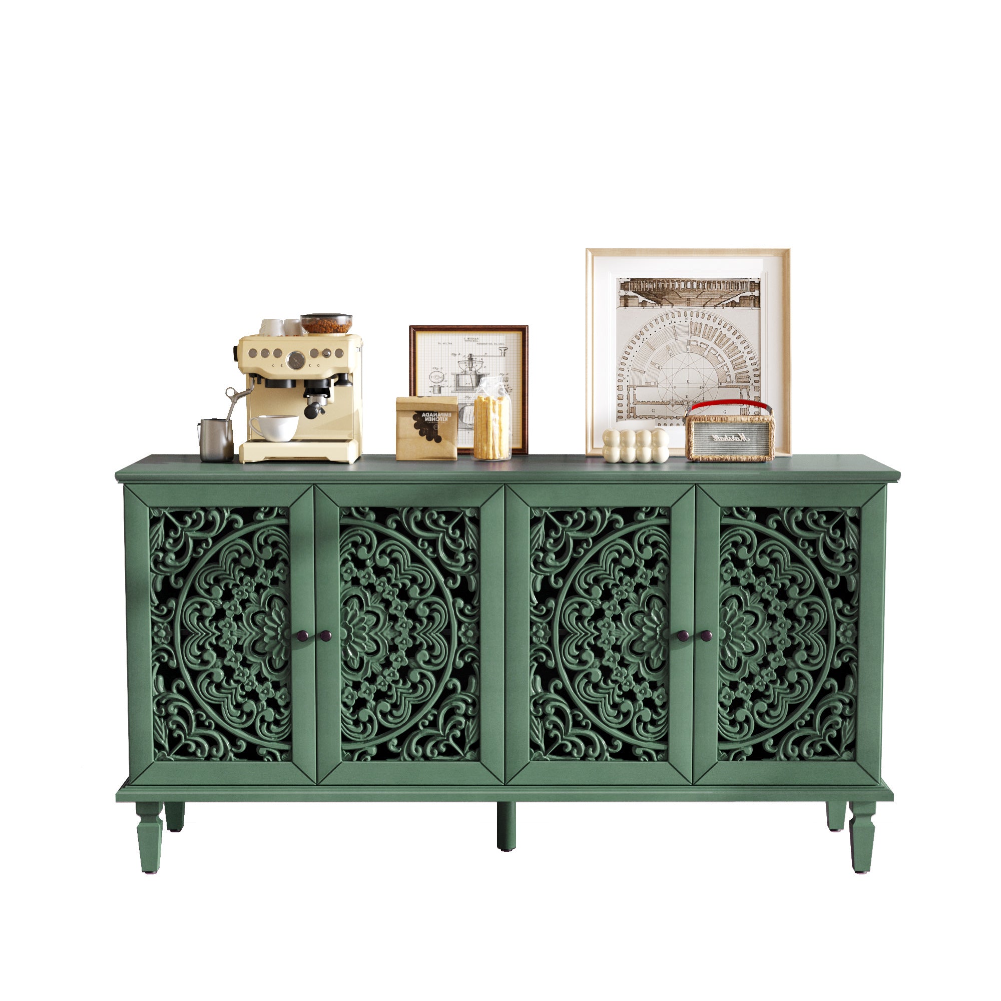 Floral Carvings Buffet Storage Cabinet