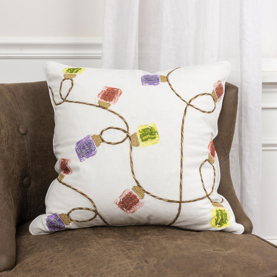 Screen Print And Applique Cotton String Of Lights Decorative Throw Pillow