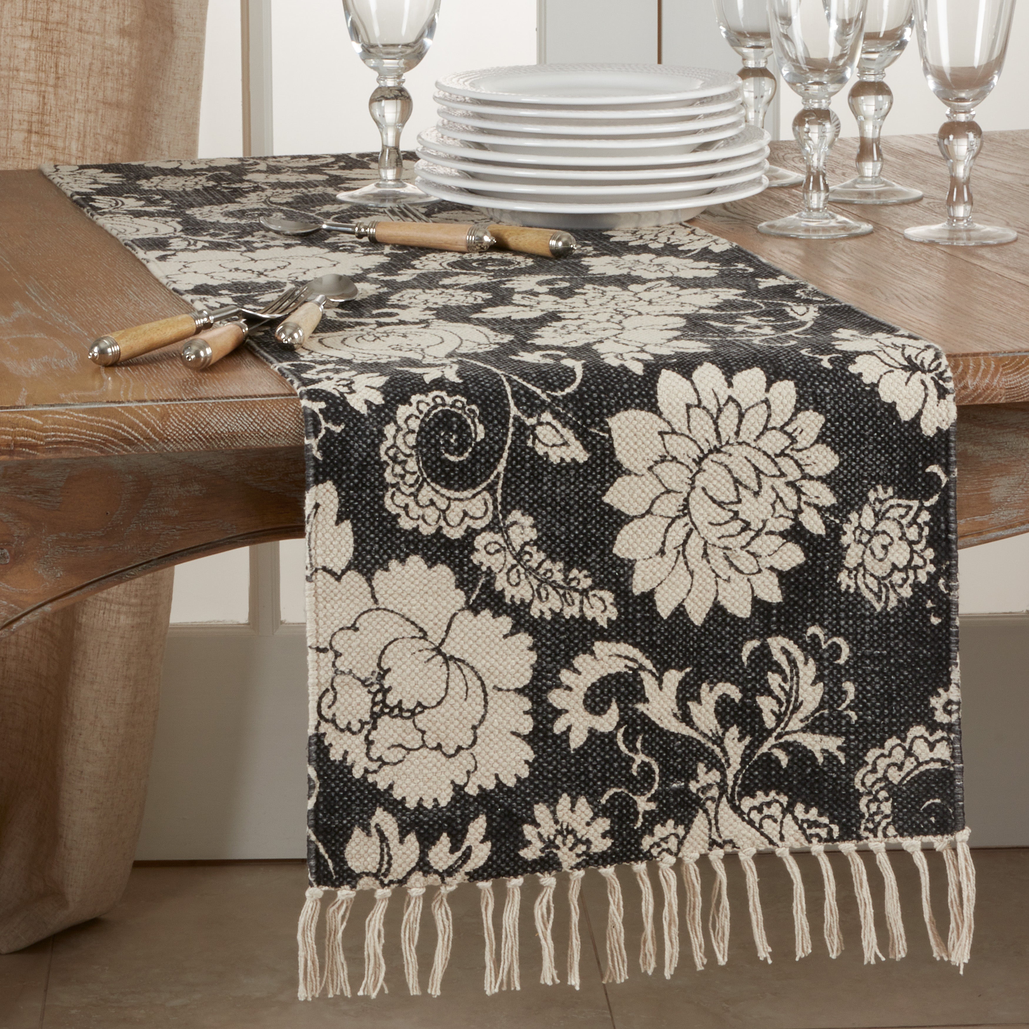 Floral Design Fringed Table Runner