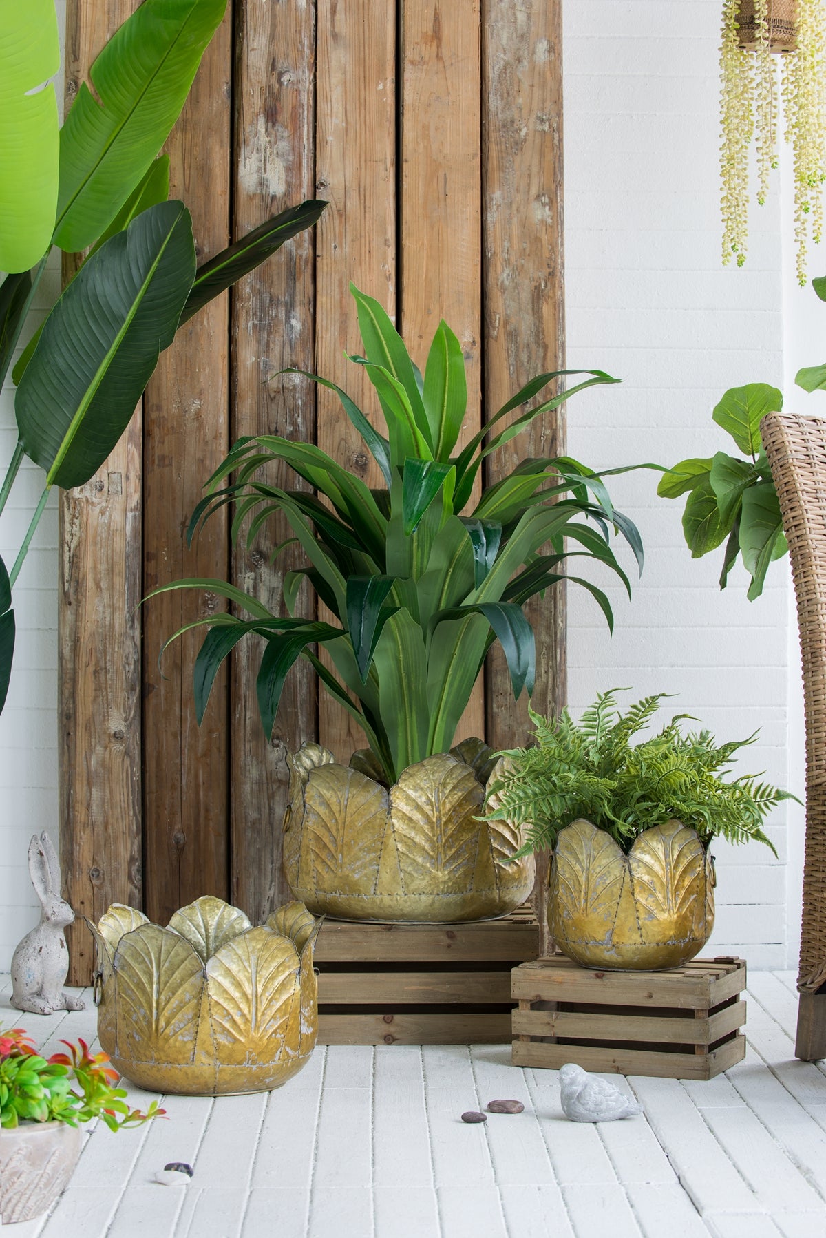 Set of 3 Distressed Metal Planters