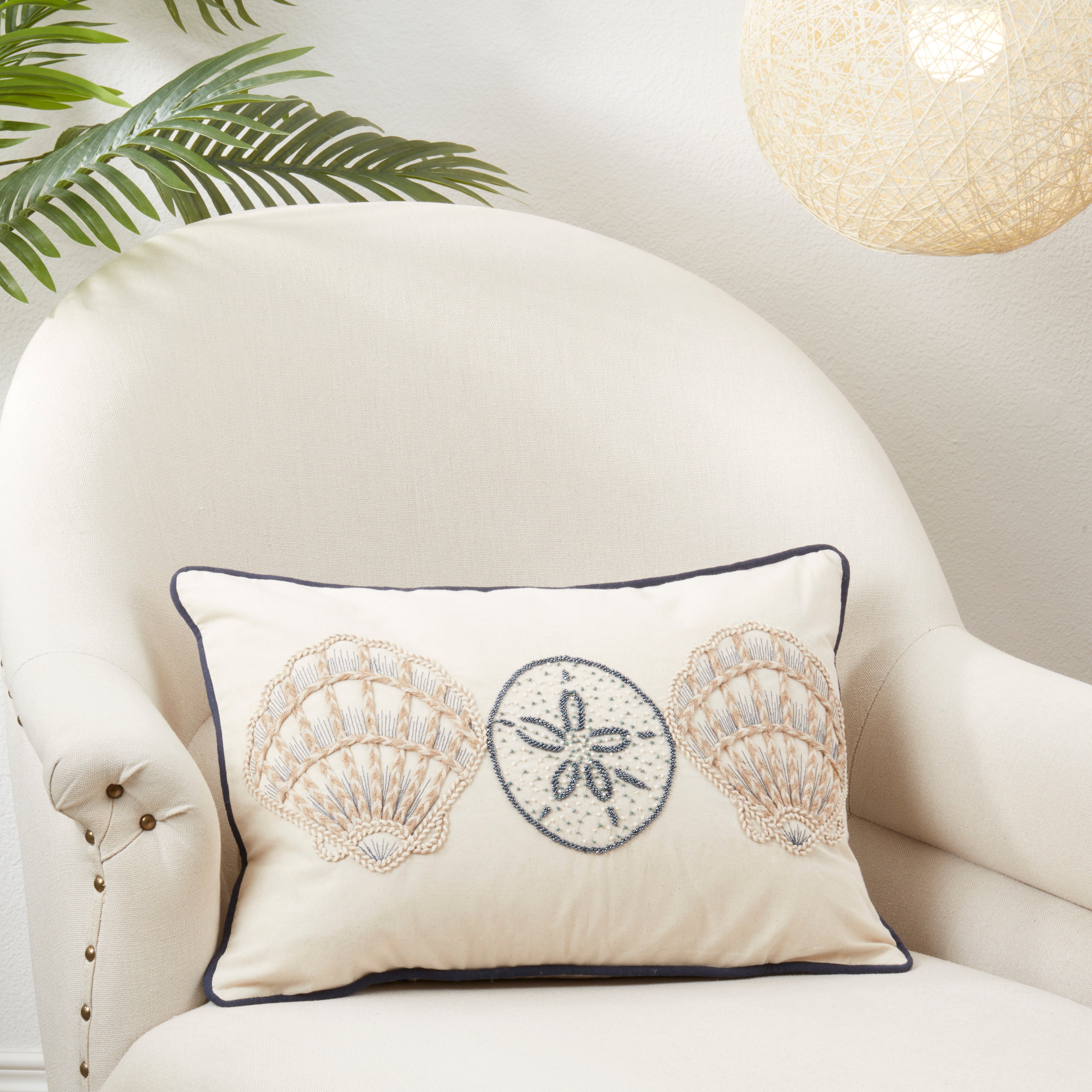 Underwater Wonders Embroidered Shells Poly Filled Throw Pillow
