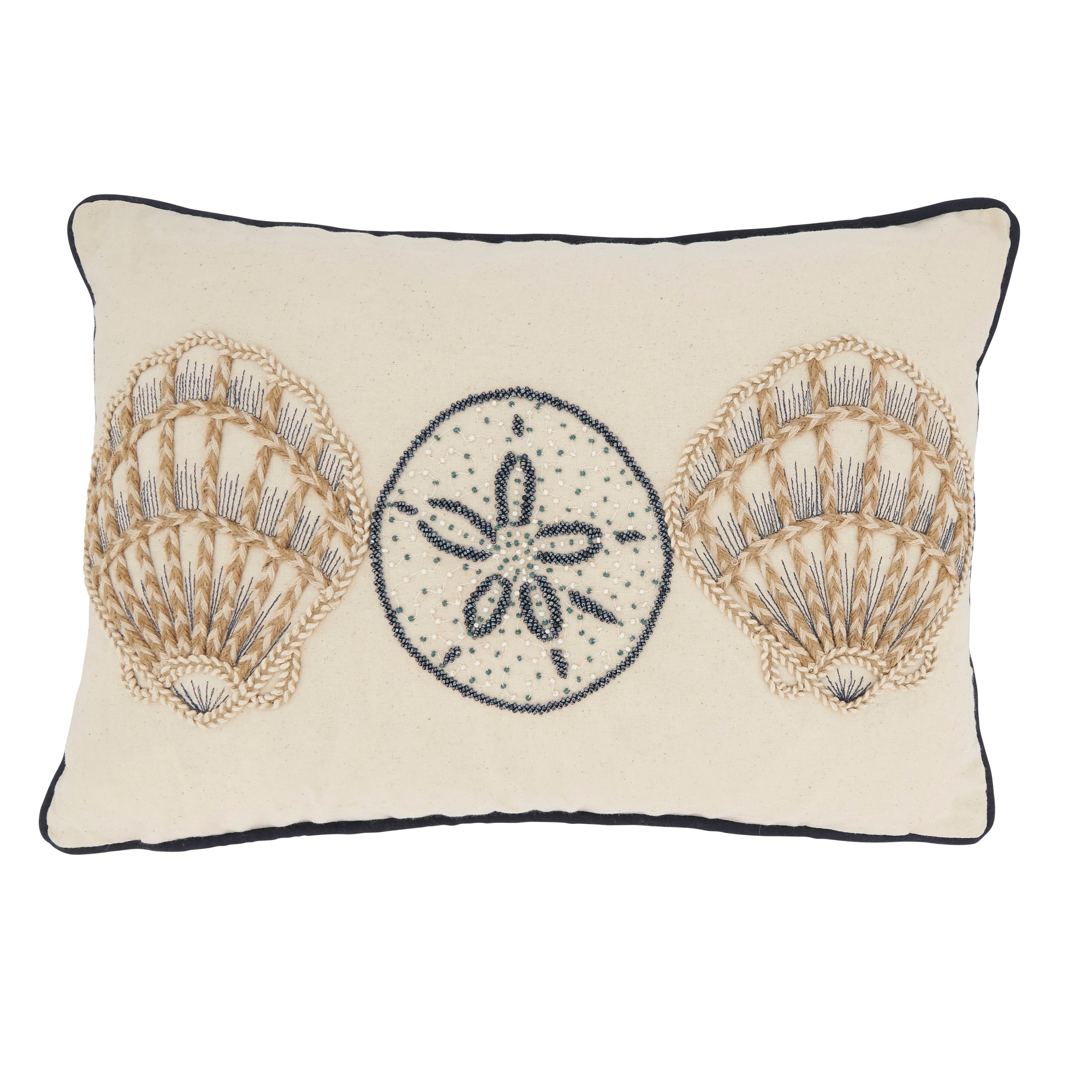 Underwater Wonders Embroidered Shells Poly Filled Throw Pillow
