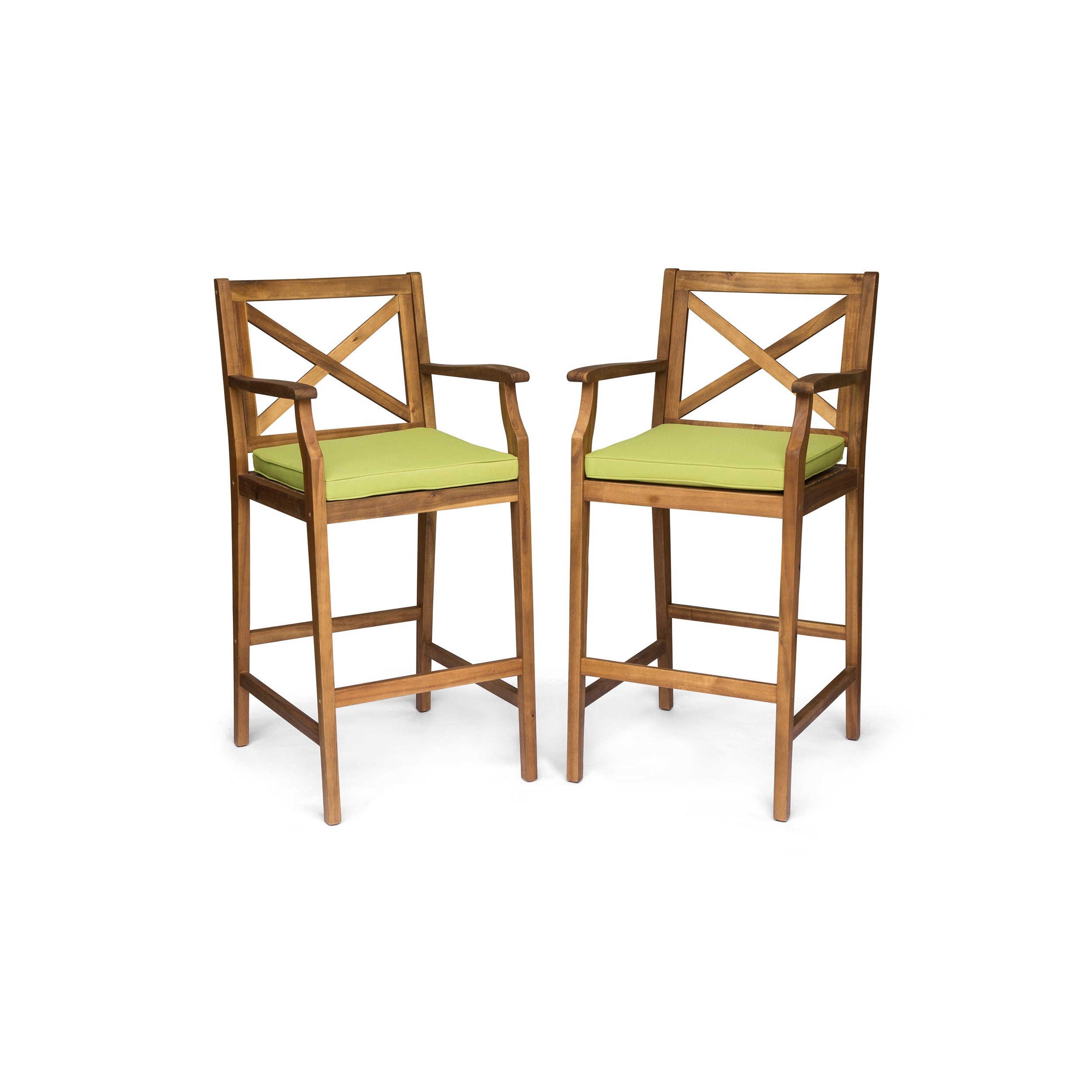 Perla Outdoor Acacia Wood Barstools, Set of 2