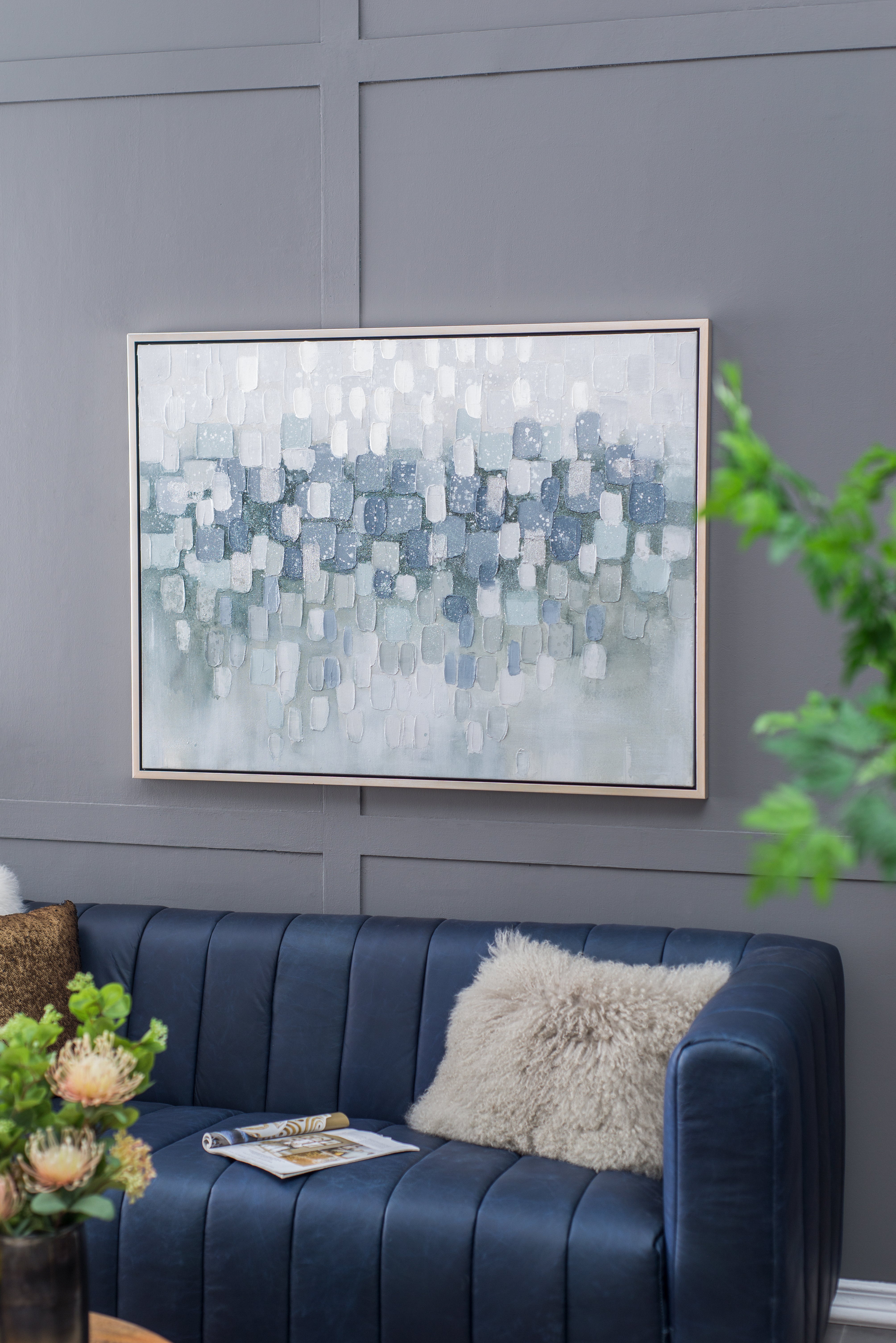 Landscape Gray and Silver Oil Painting in Frame
