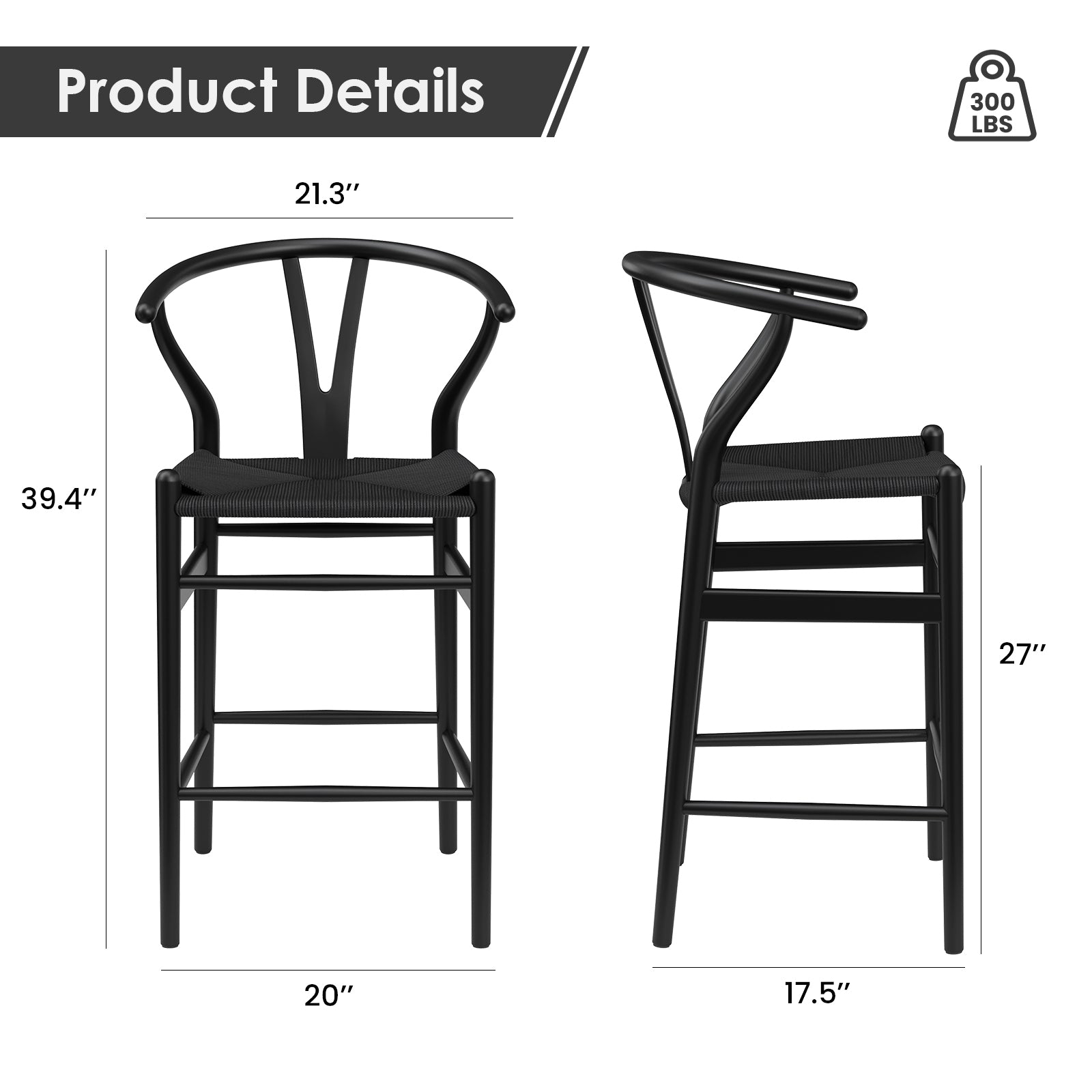 Wishbone Counter Height Barstool with Woven Seat