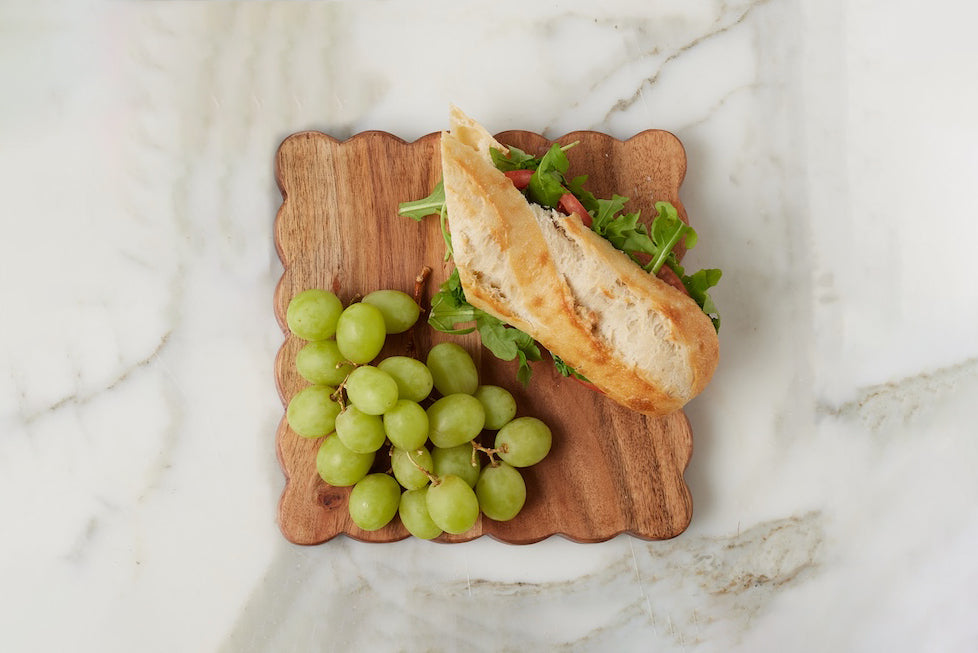Small Square Scalloped Cutting Board with Spreader