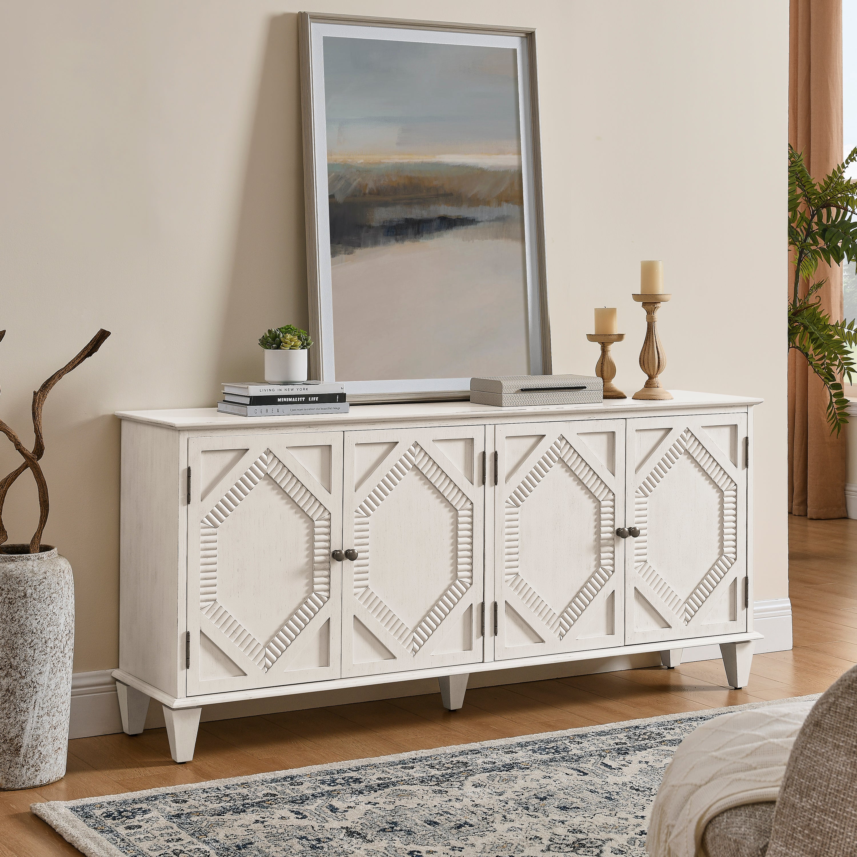 65.2' Mid Century Modern Geometric Accent Sideboard