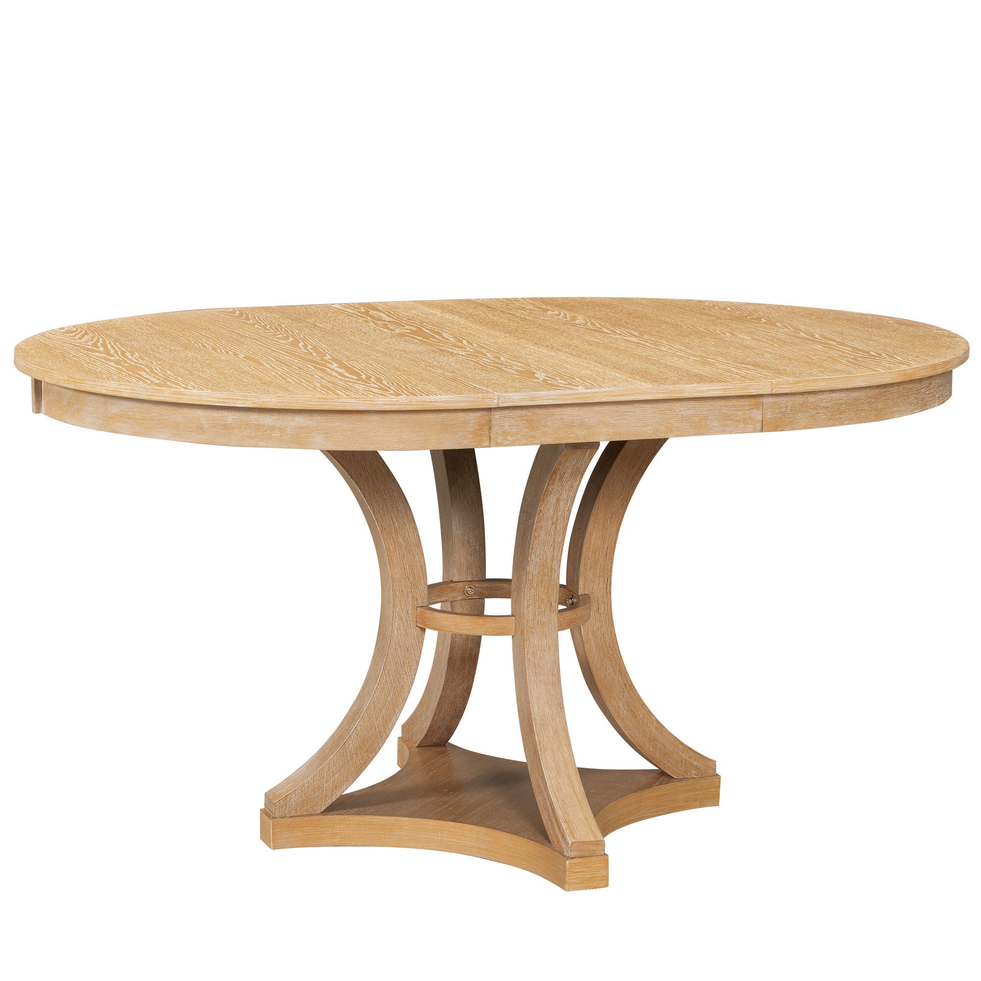 Retro Round Dining Table Set with Extendable Round Table and 4 Upholstered Chairs