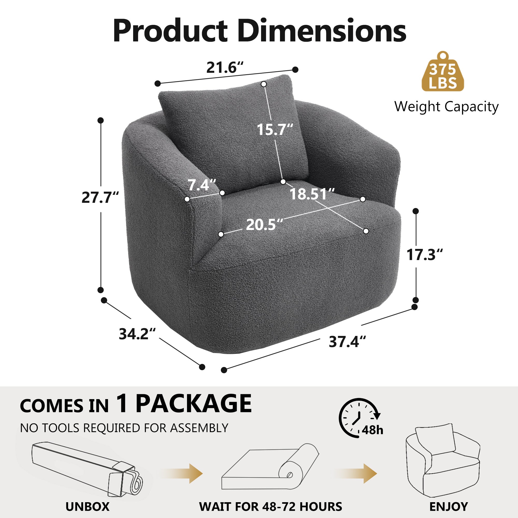 Teddy Fleece 360° Swivel Round Upholstered Comfy Accent Chair With Pillow
