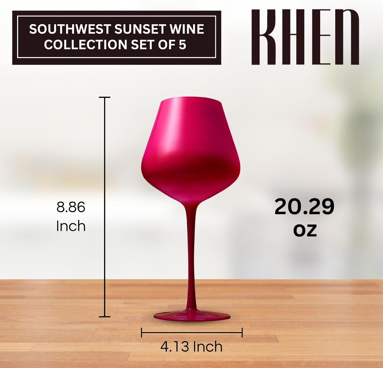 Southwest Sun Large Colored Wine Glasses, Set of 5