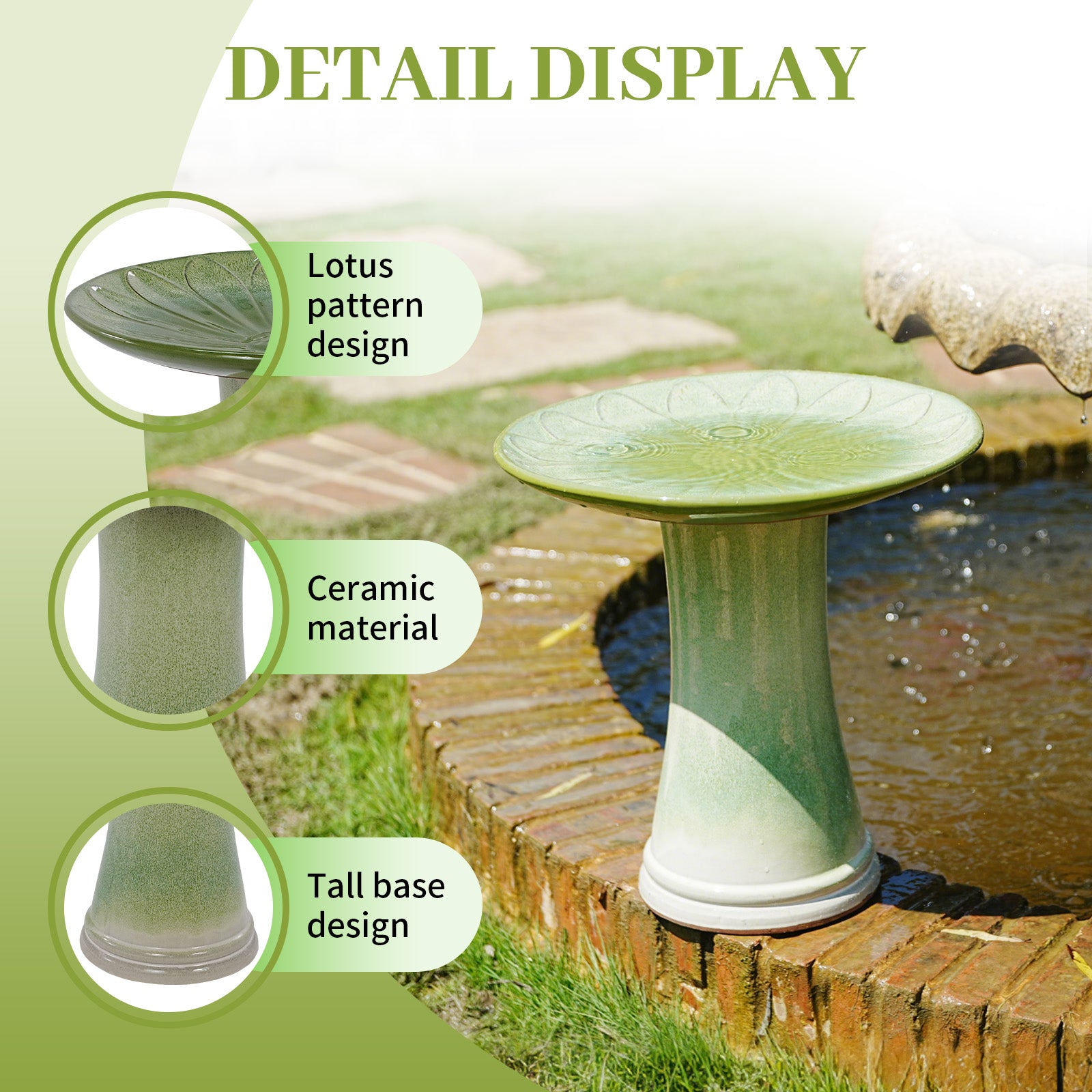 Handmade Green Gradient Glaze Ceramic Bird Bath