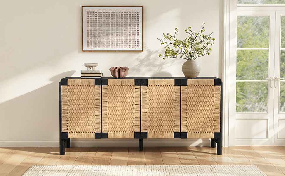 Natural Farmhouse Cabinet with Handwoven Paper Rope Doors