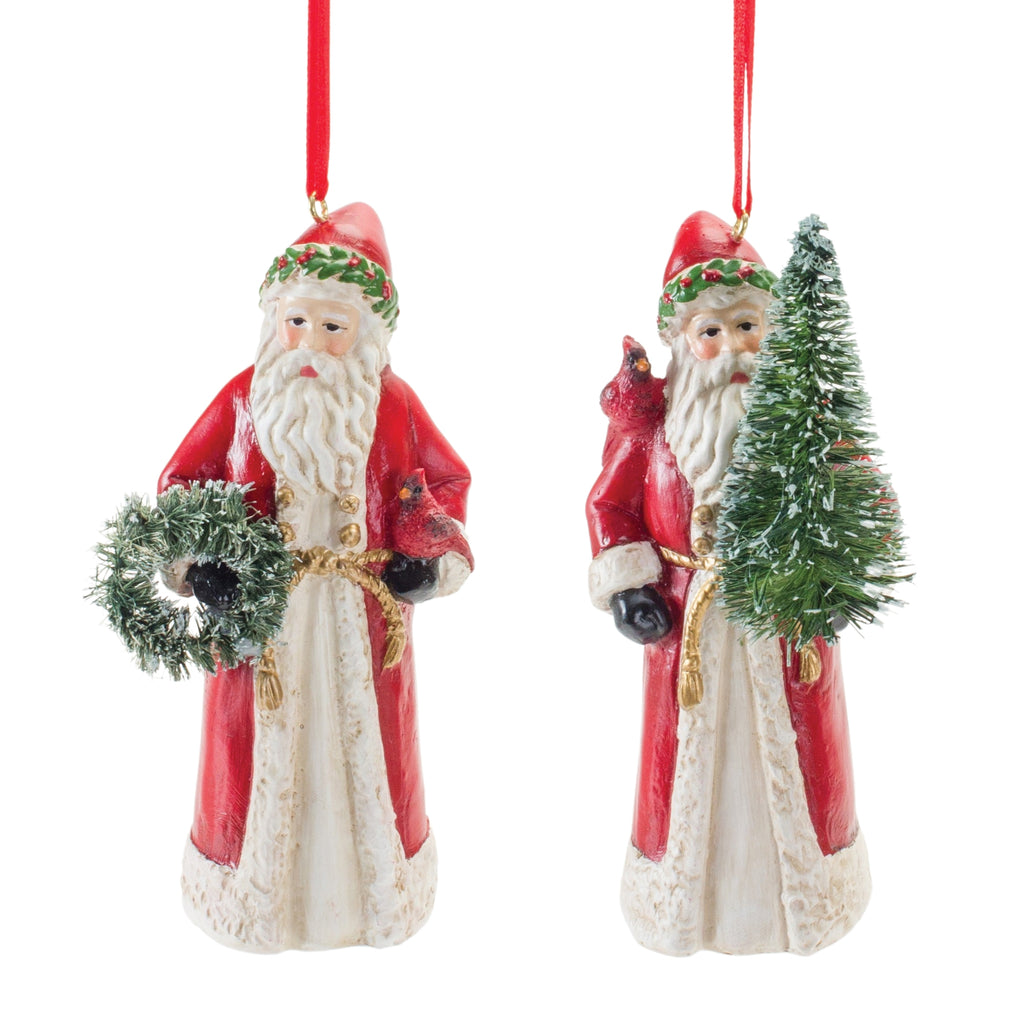 Santa-with-Cardinal-Bird-Ornament-(set-of-6)-Red-Ornaments