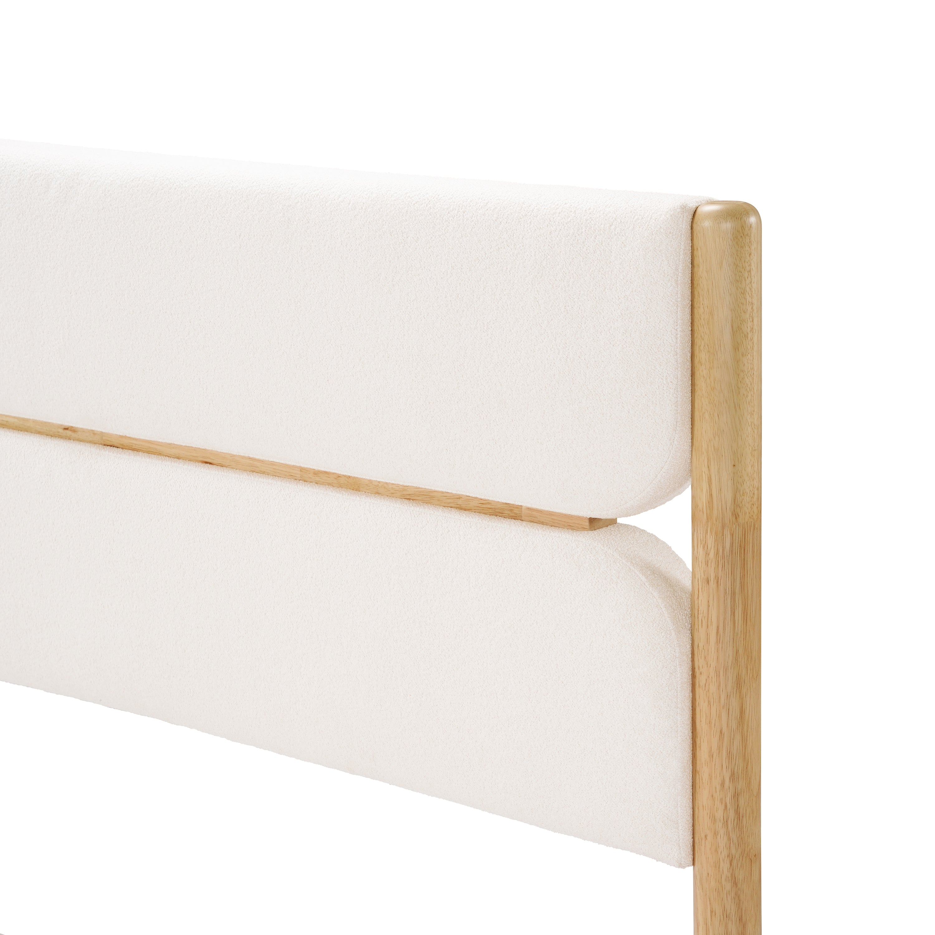 Solid Wood Bed Frame With Fleece Upholstered Headboard