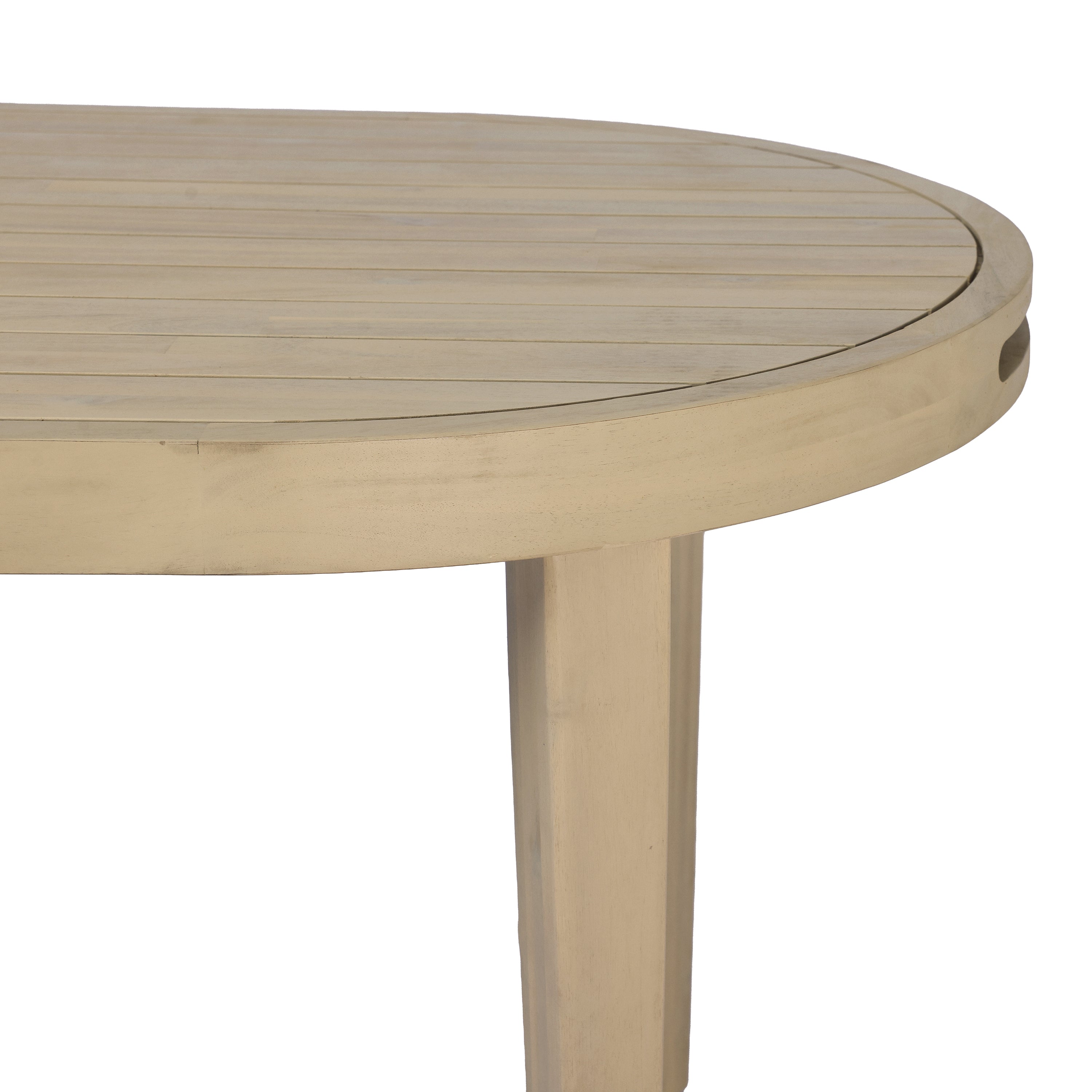 70" Oval Acacia Wood Outdoor Dining Table with Slatted Top, Weathered Finish