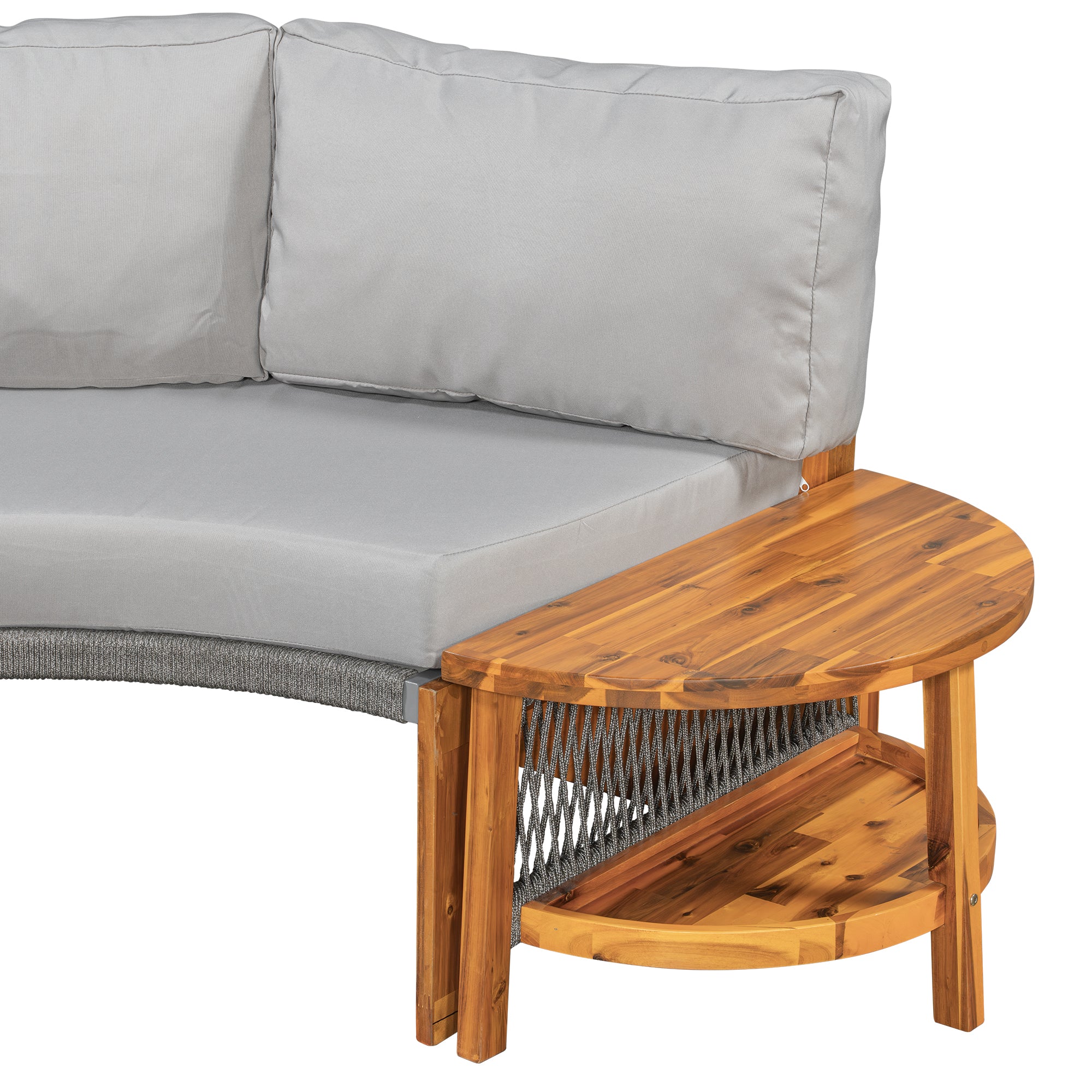 U_Style 3-Piece Outdoor Sofa Set for 6, 2 Semi-Circle Sofas + Acacia Wood Coffee Table, Weather-Resistant Patio Couch Set, Comfortable Garden & Backyard Furniture(old sku:WY000428AAA)