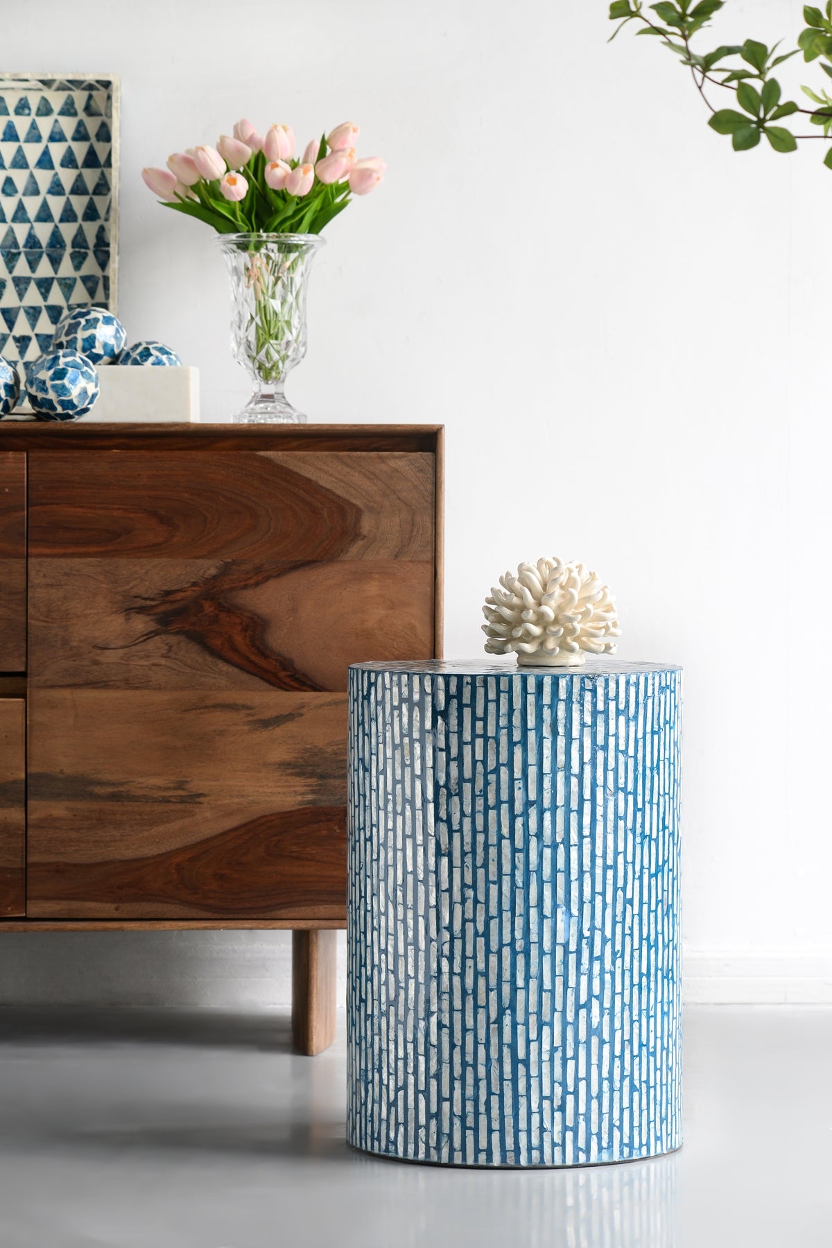 Blue Capiz Accent Stool/Table