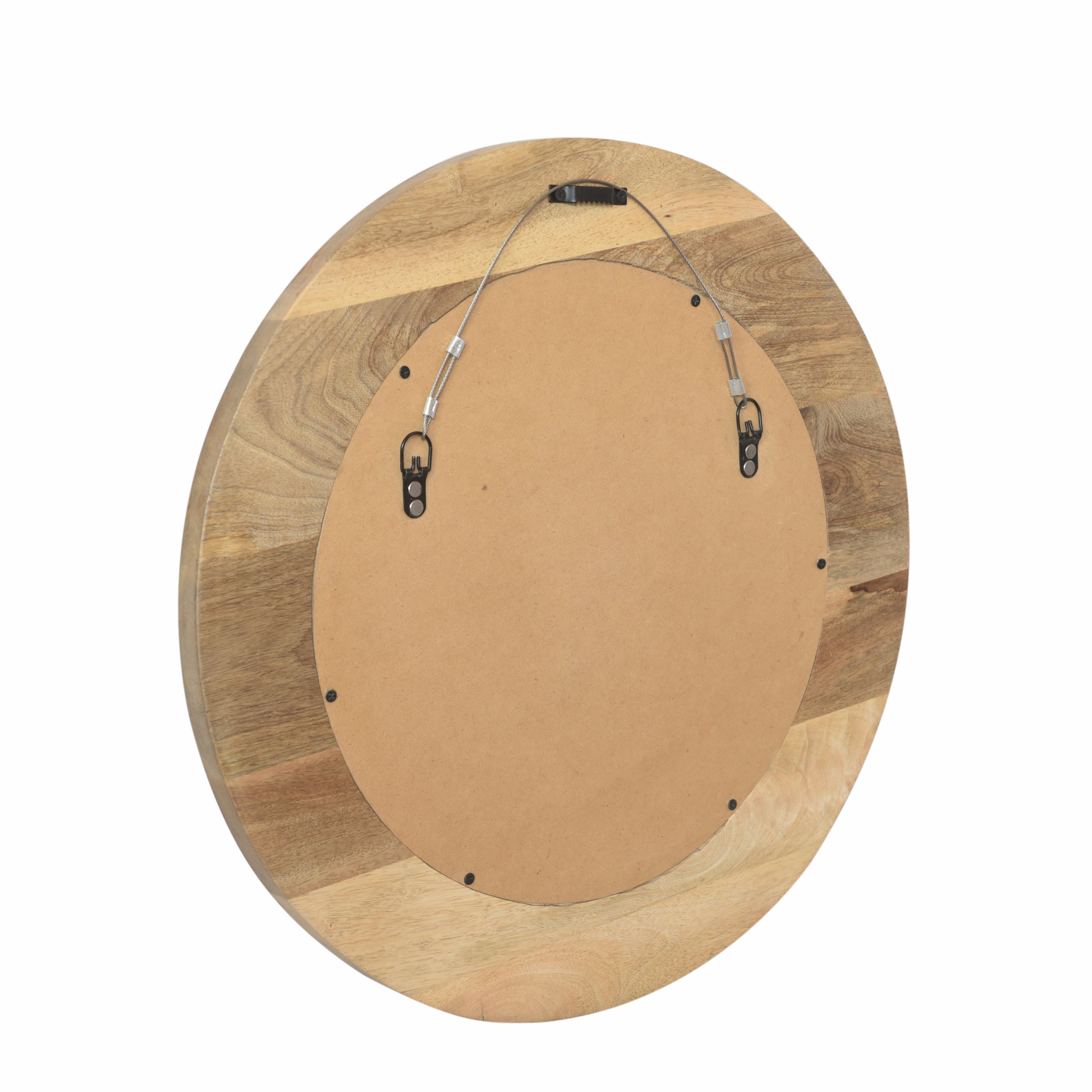 Round Wall Mirror with Metal Floral Pattern and Wood Frame
