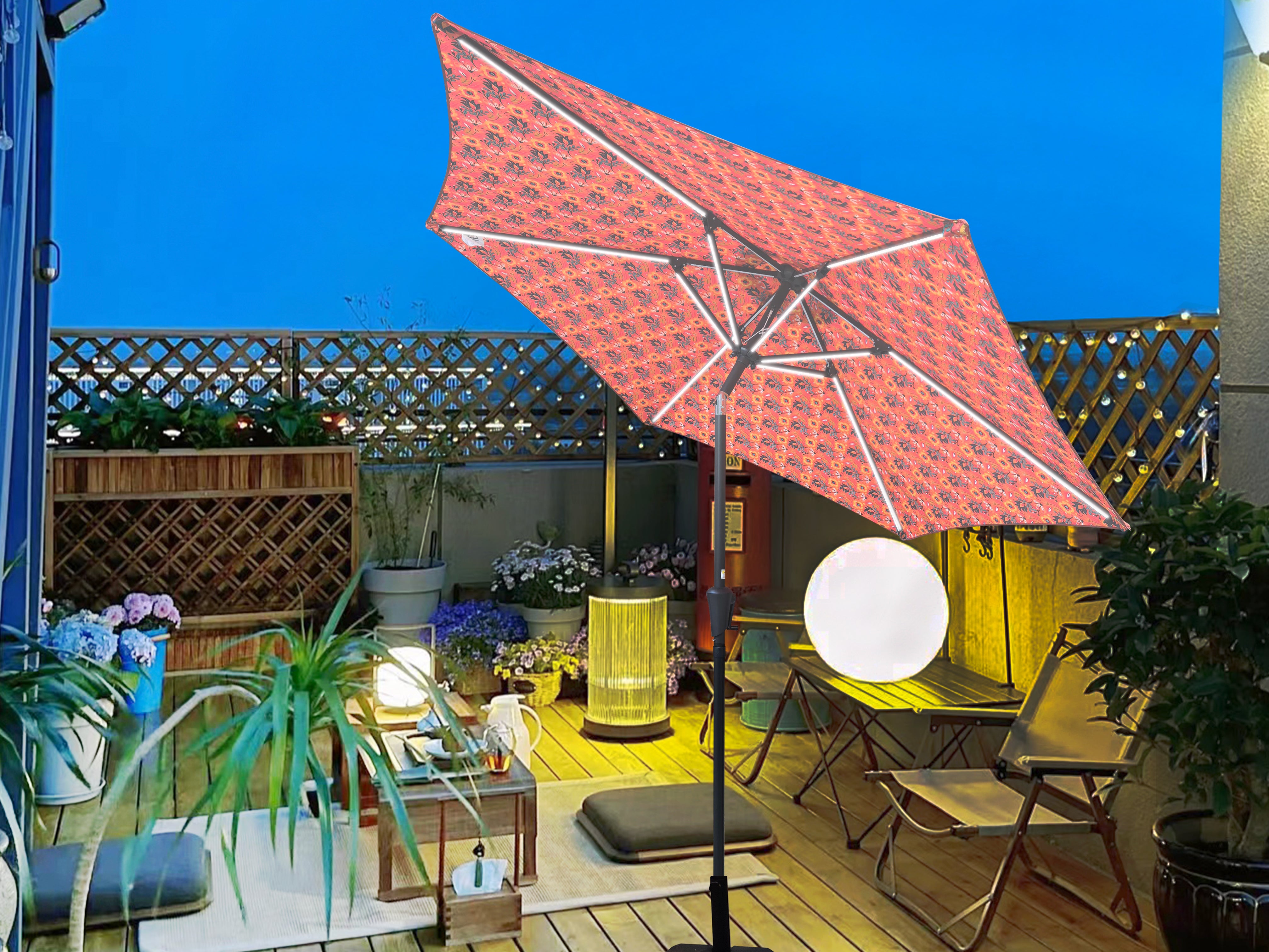 Parasol 9' Patio Umbrella with Lights