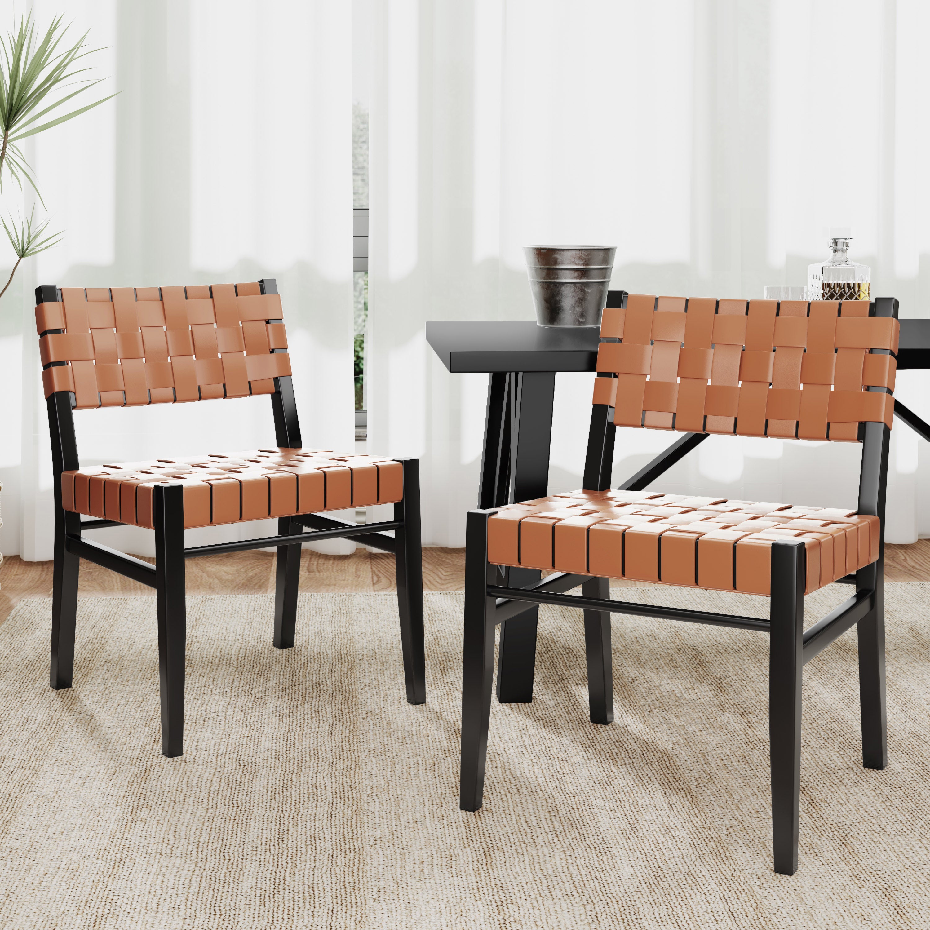 Woven Leather-Look Dining Chair, Set of 2