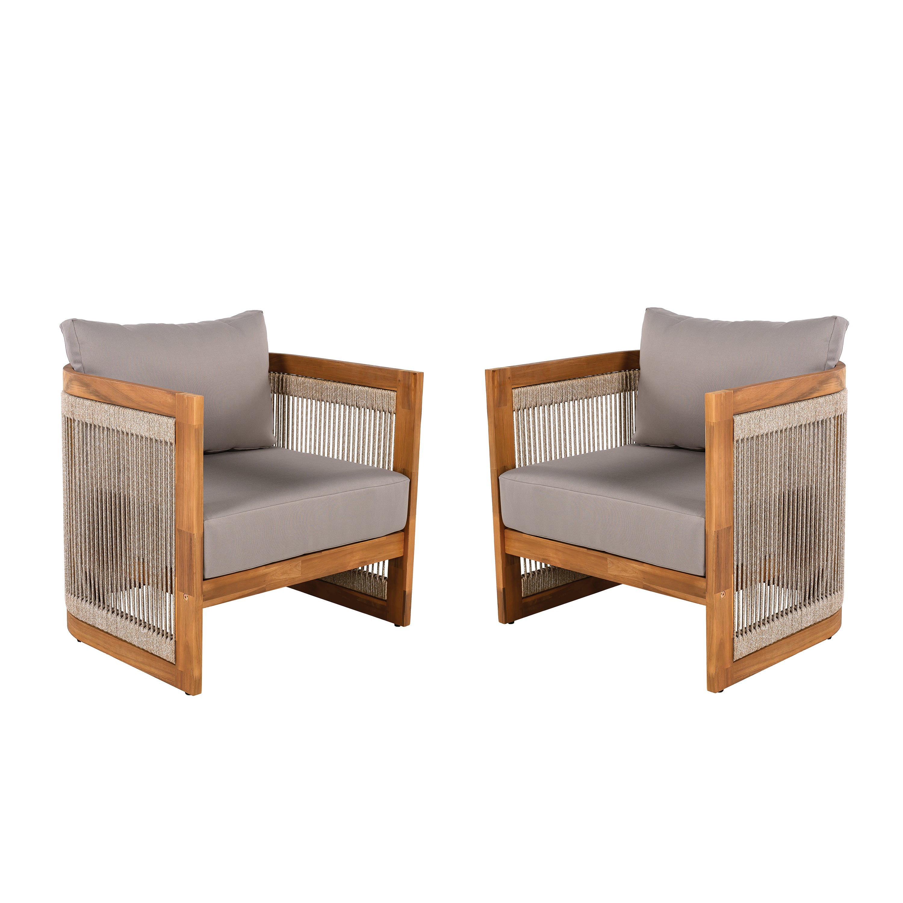 Sundara Acacia Wood Outdoor Club Chair with Handwoven Rope Accents