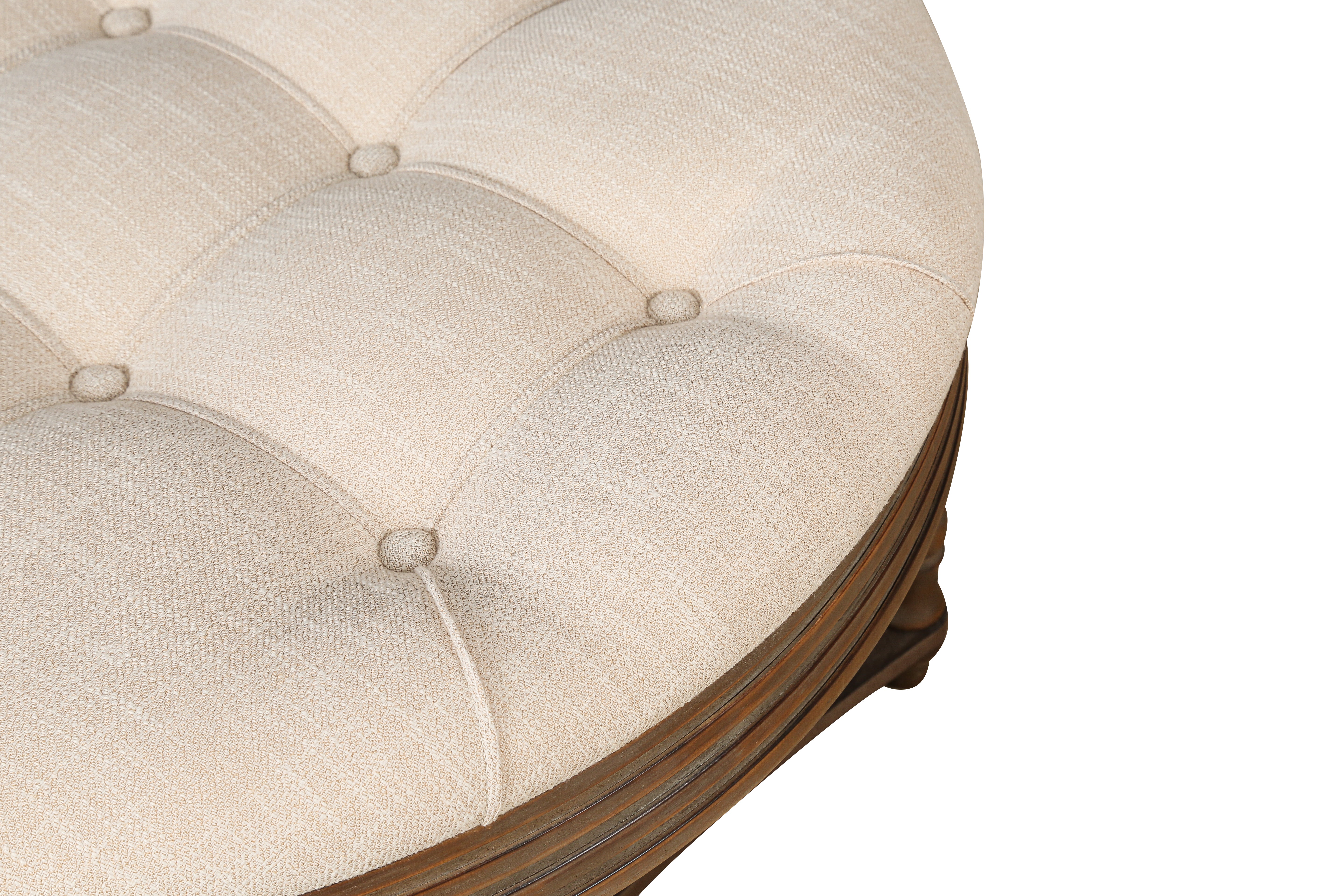 Captains Large Round Upholstered Ottoman with Bottom Shelf