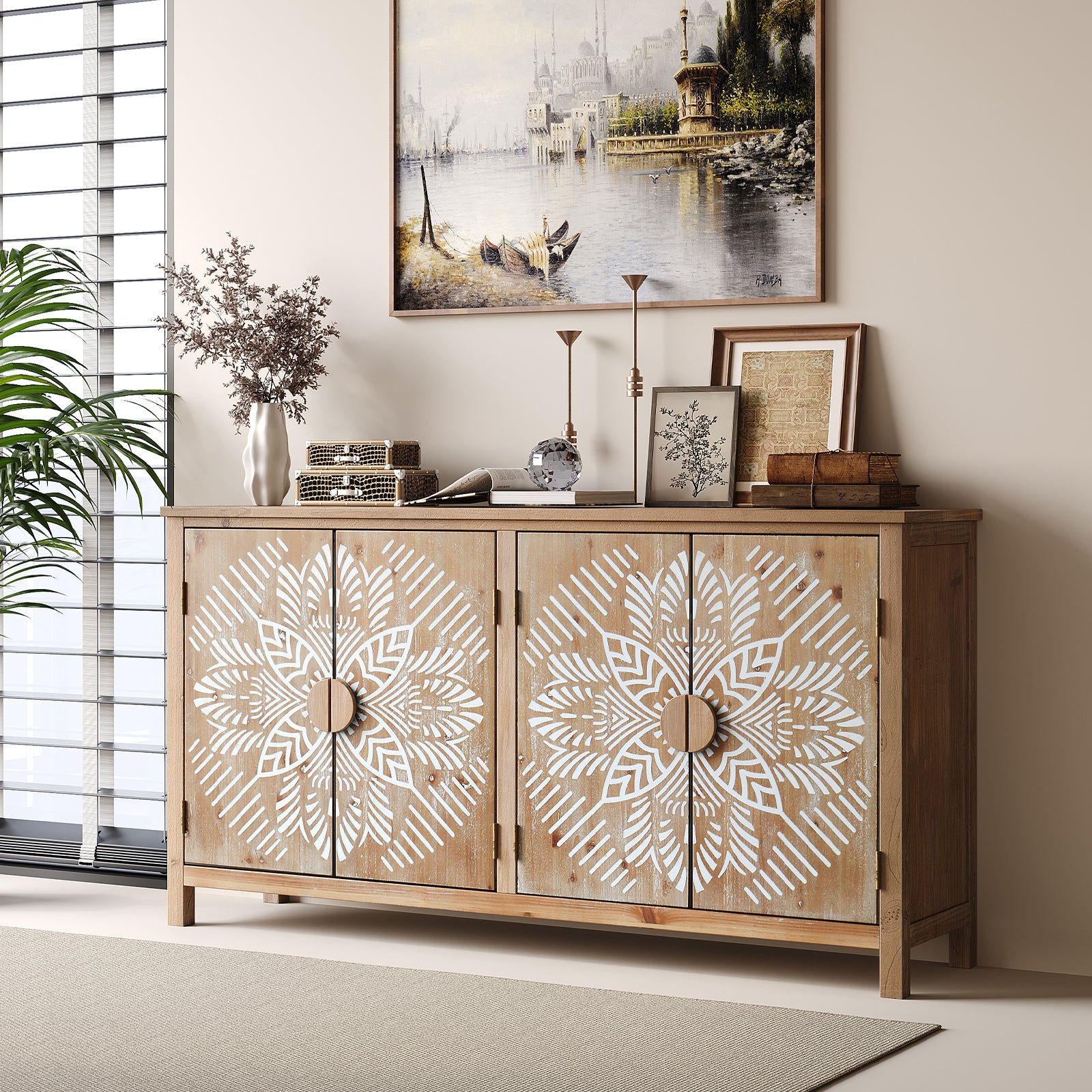 Vivanta 60" Wood Accent Cabinet with 4 Doors