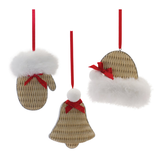 Cozy Mitten Hat and Bell Ornament, Set of 12